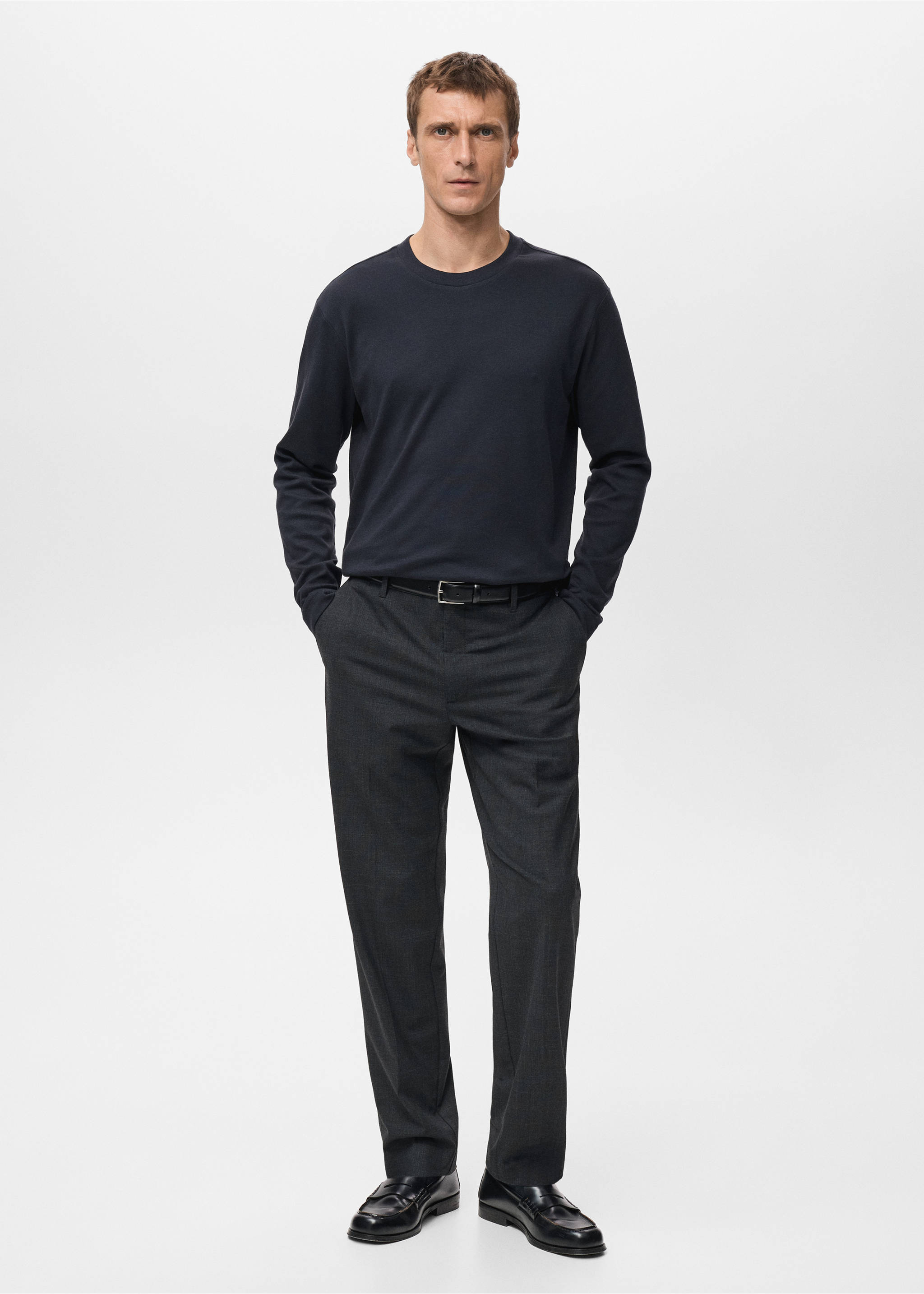 Лонгслив regular fit - Общий план, Глубокий темно-синий. Ref: 27061254-00.