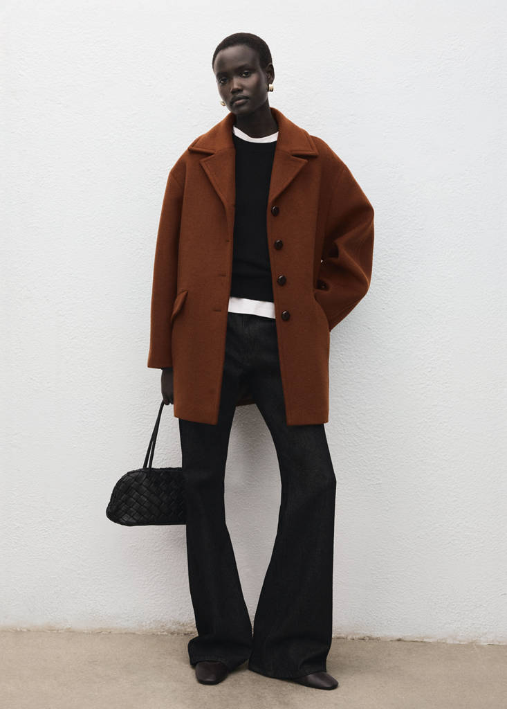 Wool-blend coat with button fastening — Medium Brown