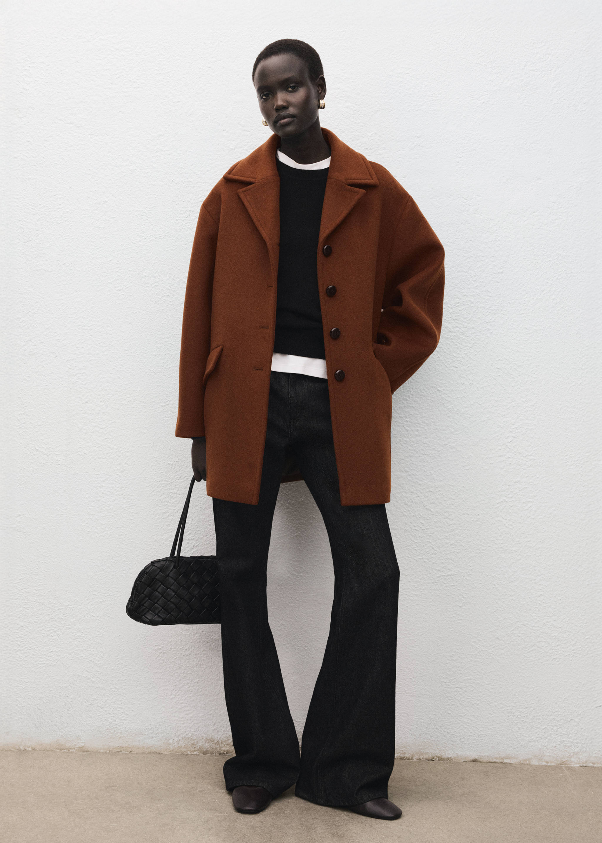 Manteau laine mélangée boutons - Plan général