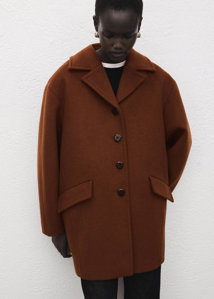 Wool-blend coat with button fastening — Medium Brown