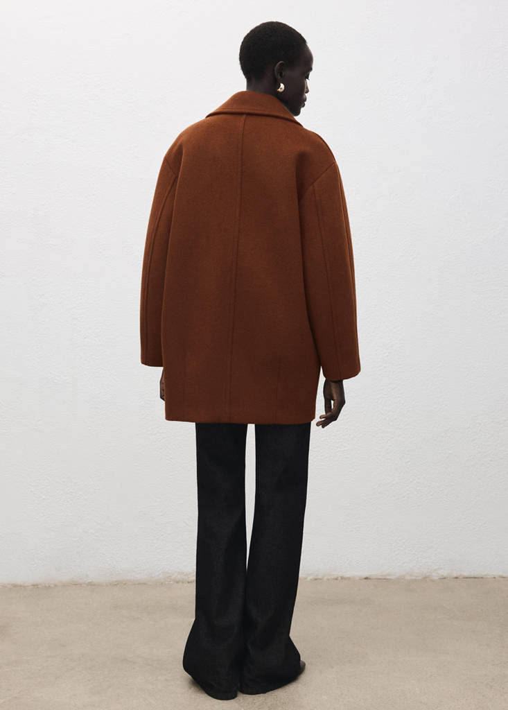 Wool-blend coat with button fastening — Medium Brown