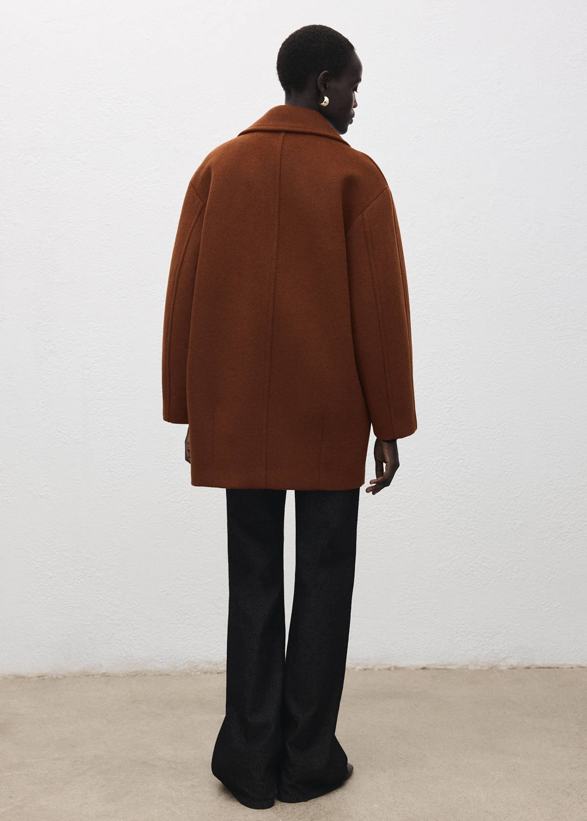 Wool-blend coat with button fastening — Medium Brown