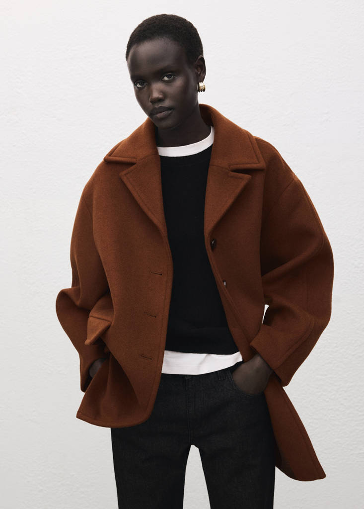 Wool-blend coat with button fastening — Medium Brown