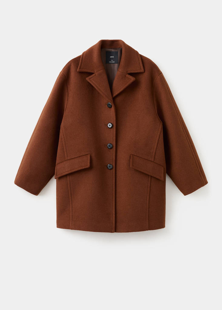 Wool-blend coat with button fastening — Medium Brown