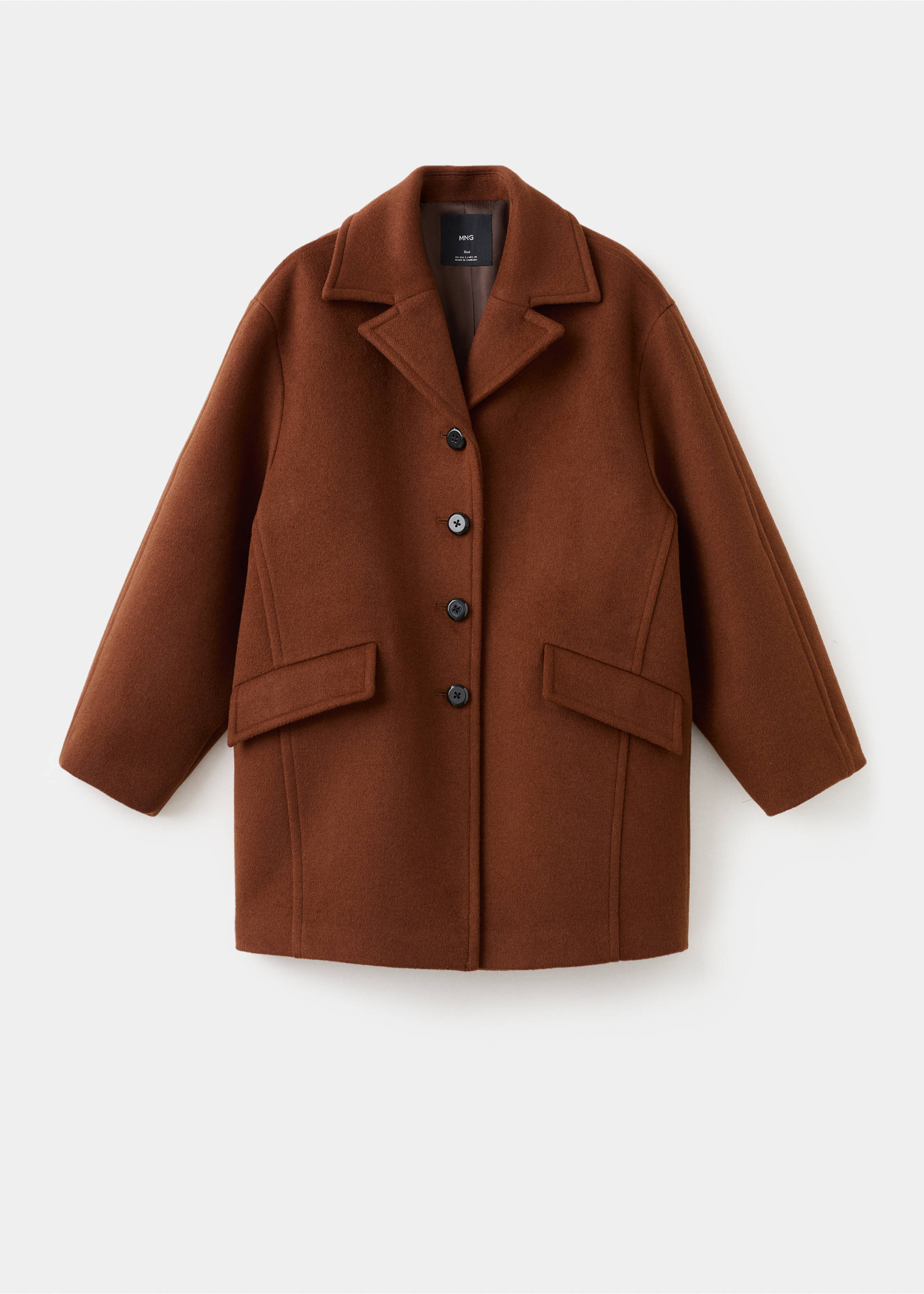 Wool-blend coat with button fastening - Article without model, Medium Brown. Ref: 27061259-00.