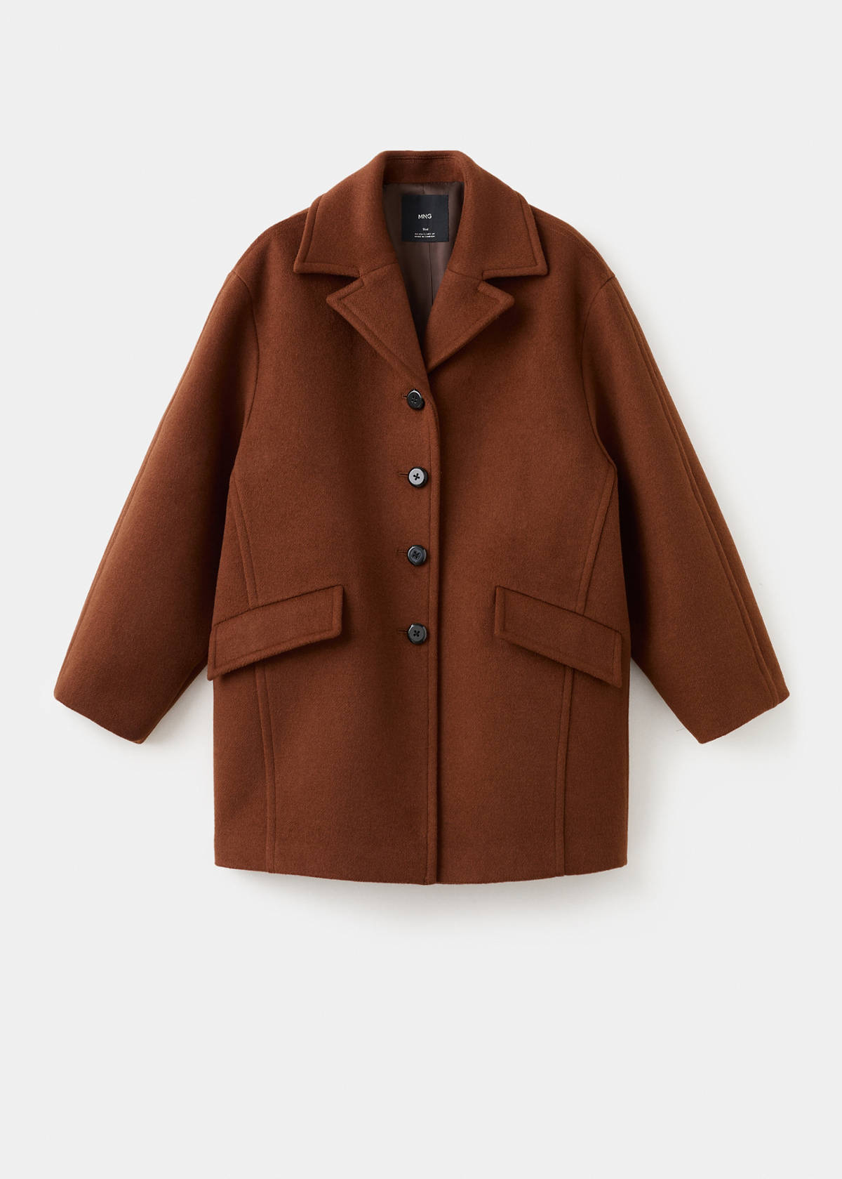 Wool-blend coat with button fastening — Medium Brown
