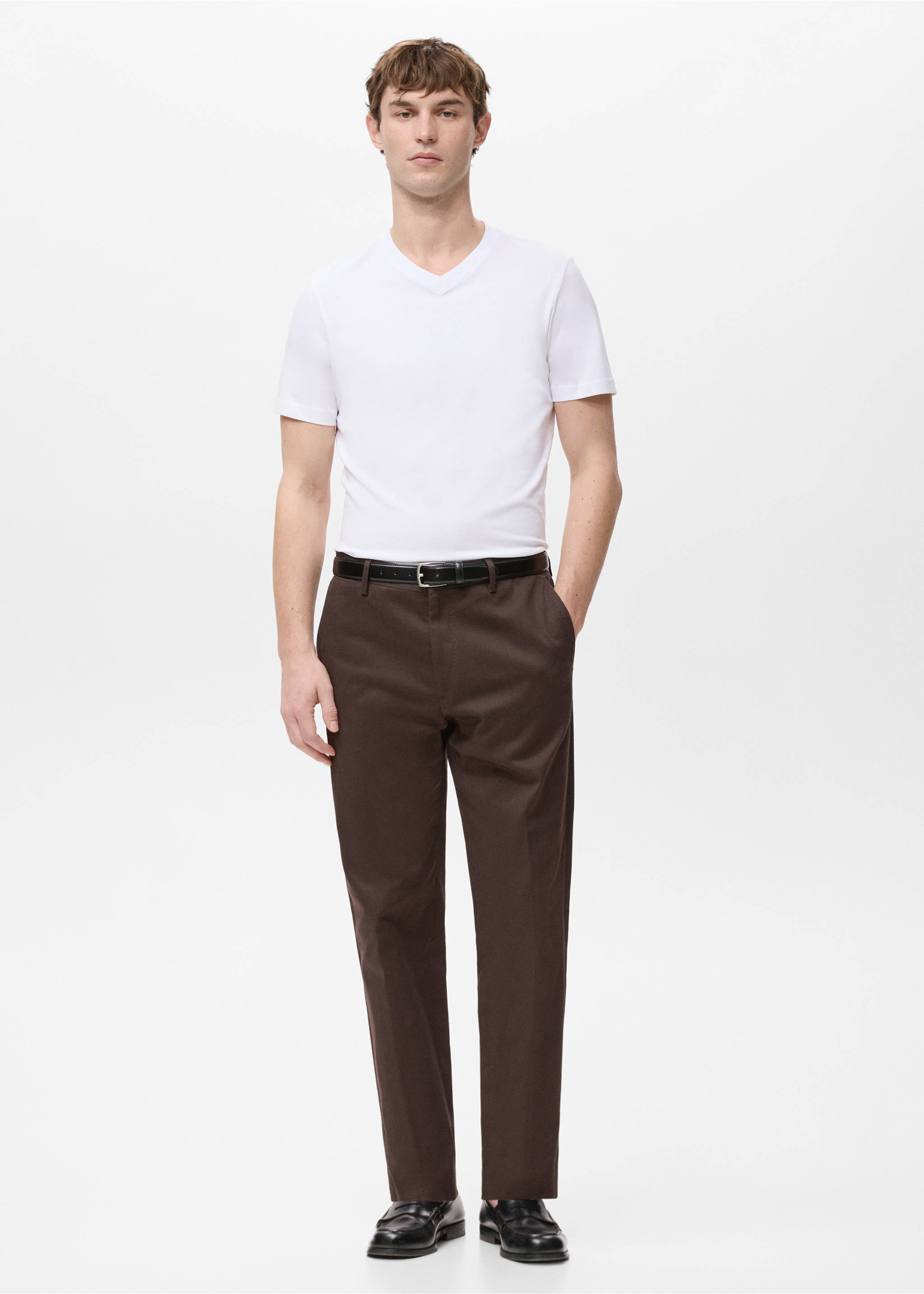 100% cotton slim-fit V-neck t-shirt - General plane, White. Ref: 27061261-00.