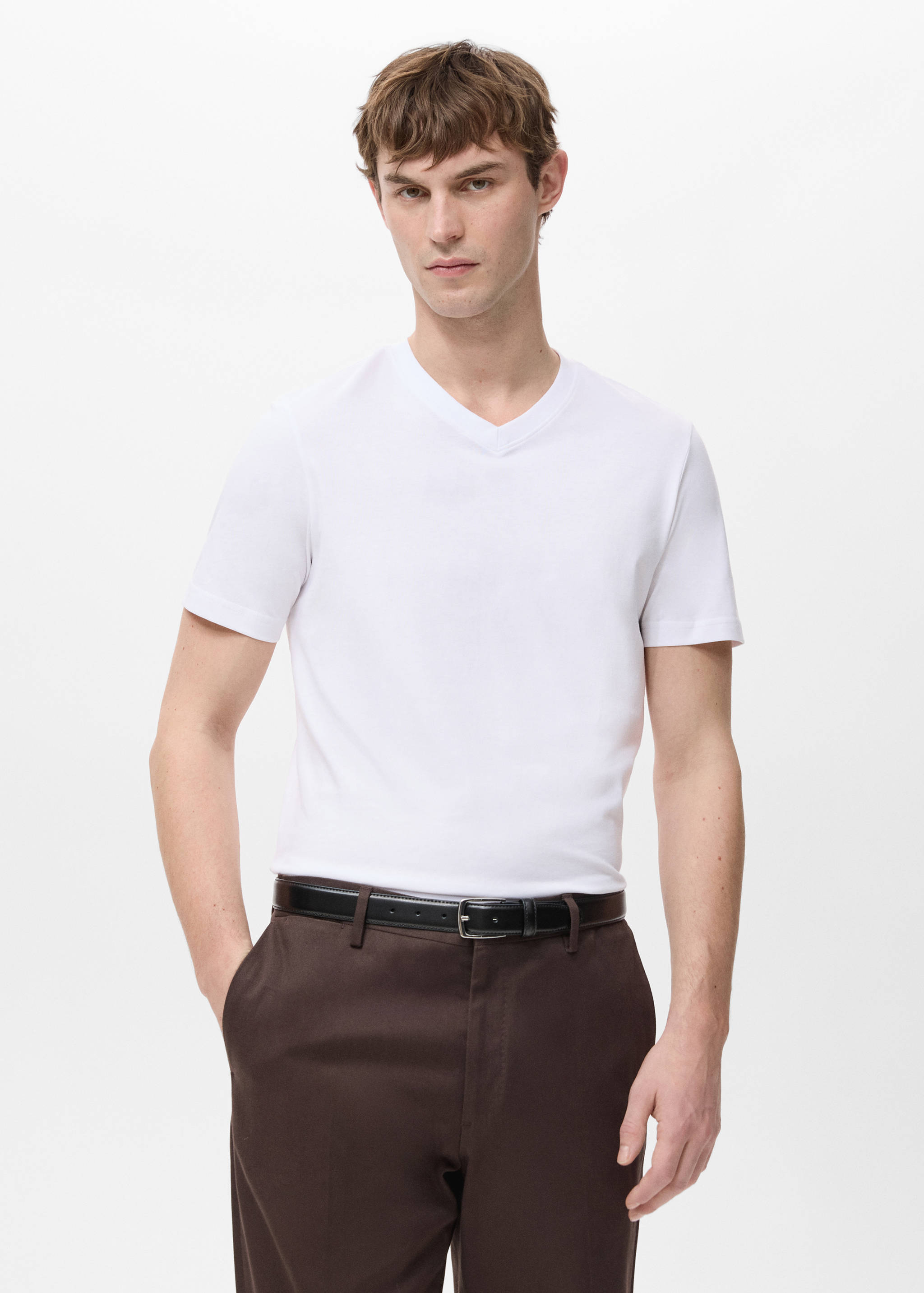 100% cotton slim-fit V-neck t-shirt - Medium plane