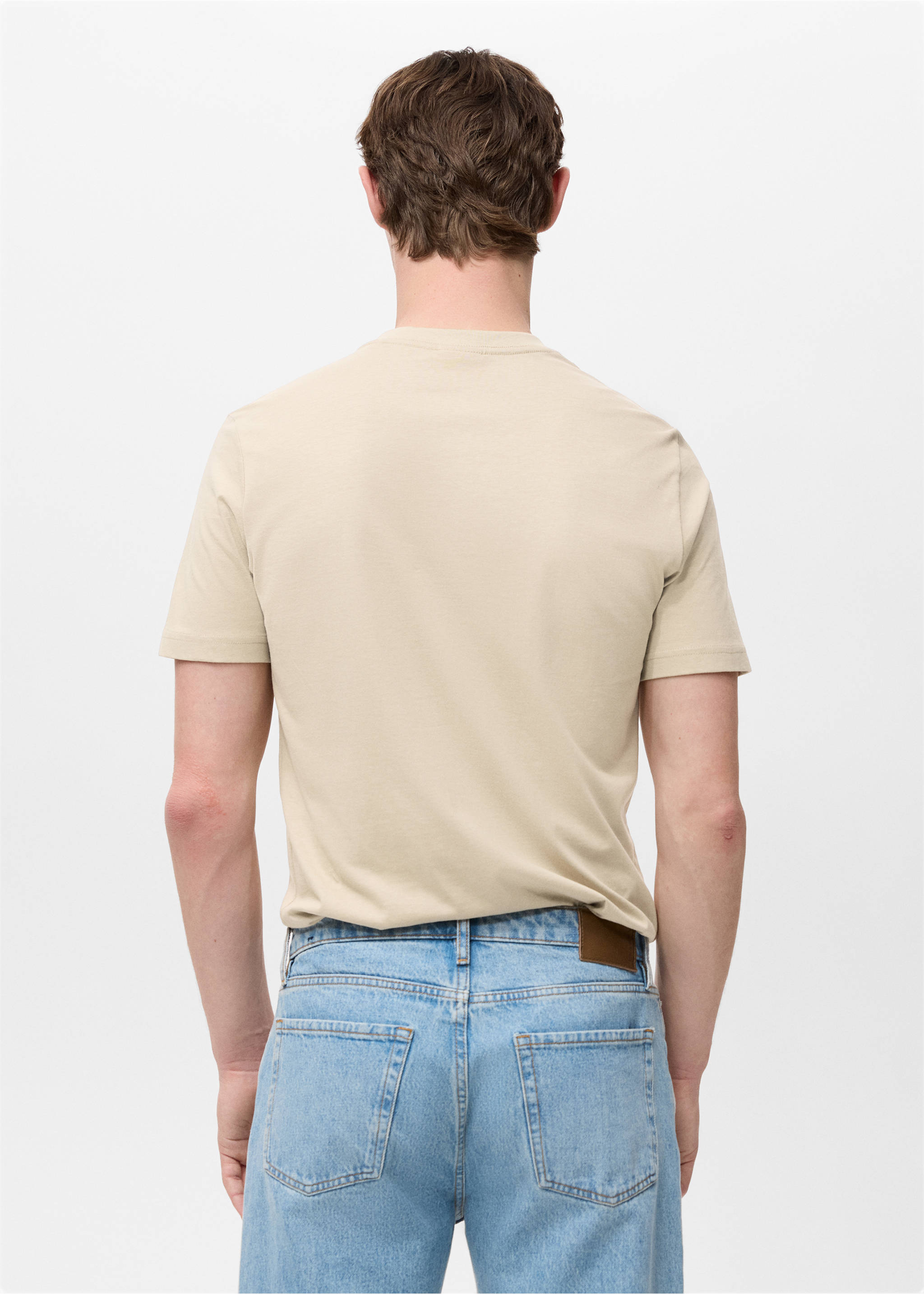 100% cotton slim-fit V-neck t-shirt - Reverse of the article, Beige. Ref: 27061261-00.