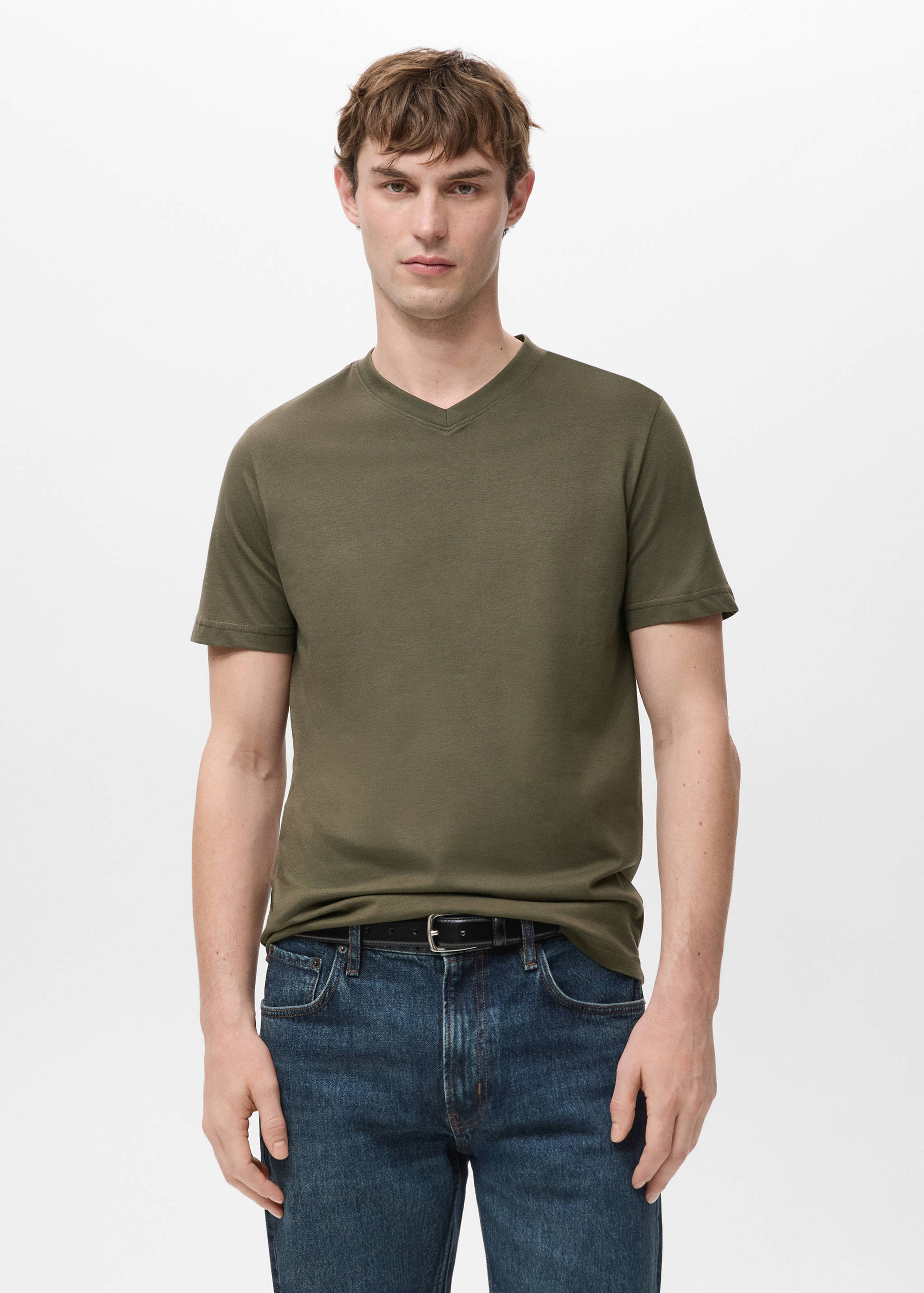 100% cotton slim-fit V-neck t-shirt - Medium plane