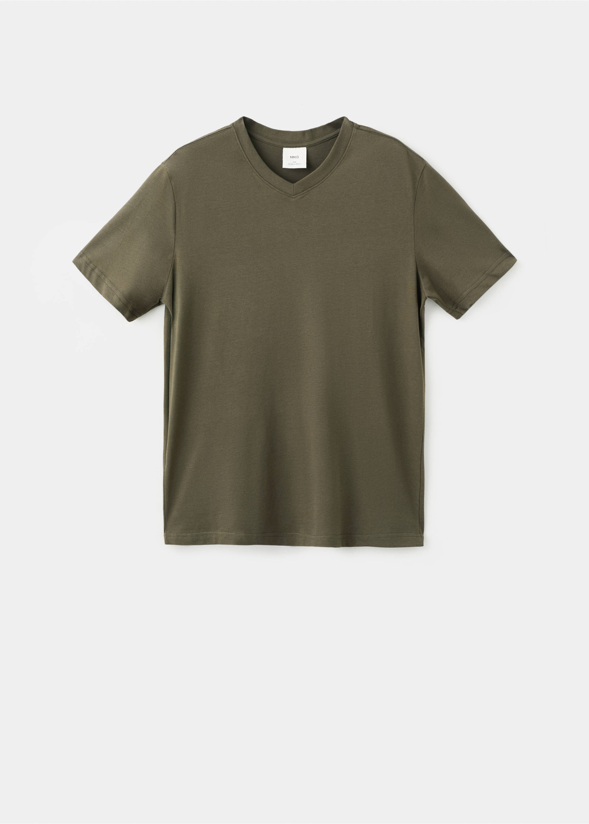 100% cotton slim-fit V-neck t-shirt - Article without model, Khaki. Ref: 27061261-00.