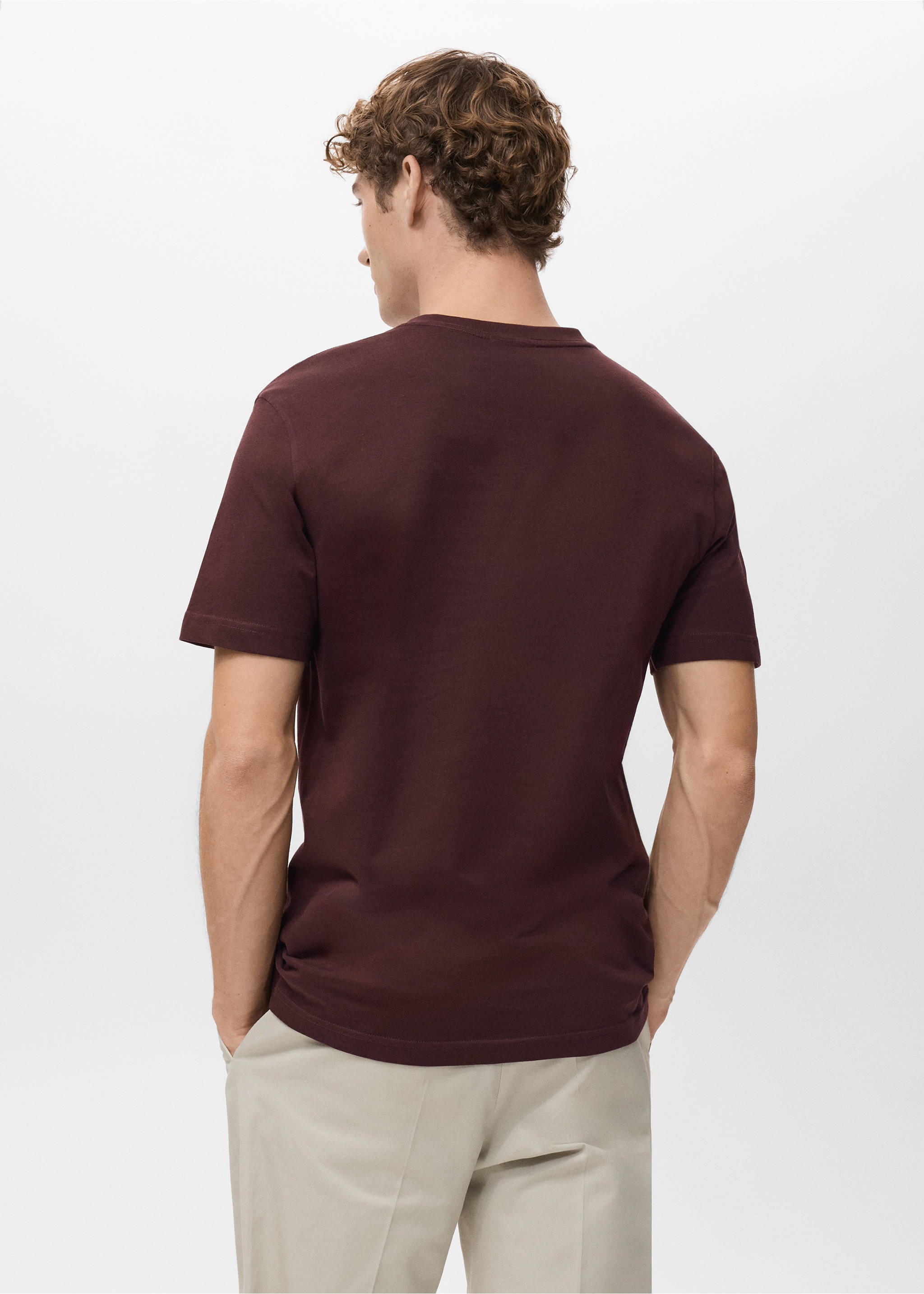 100% cotton slim-fit V-neck t-shirt - Reverse of the article, Burgundy. Ref: 27061261-00.
