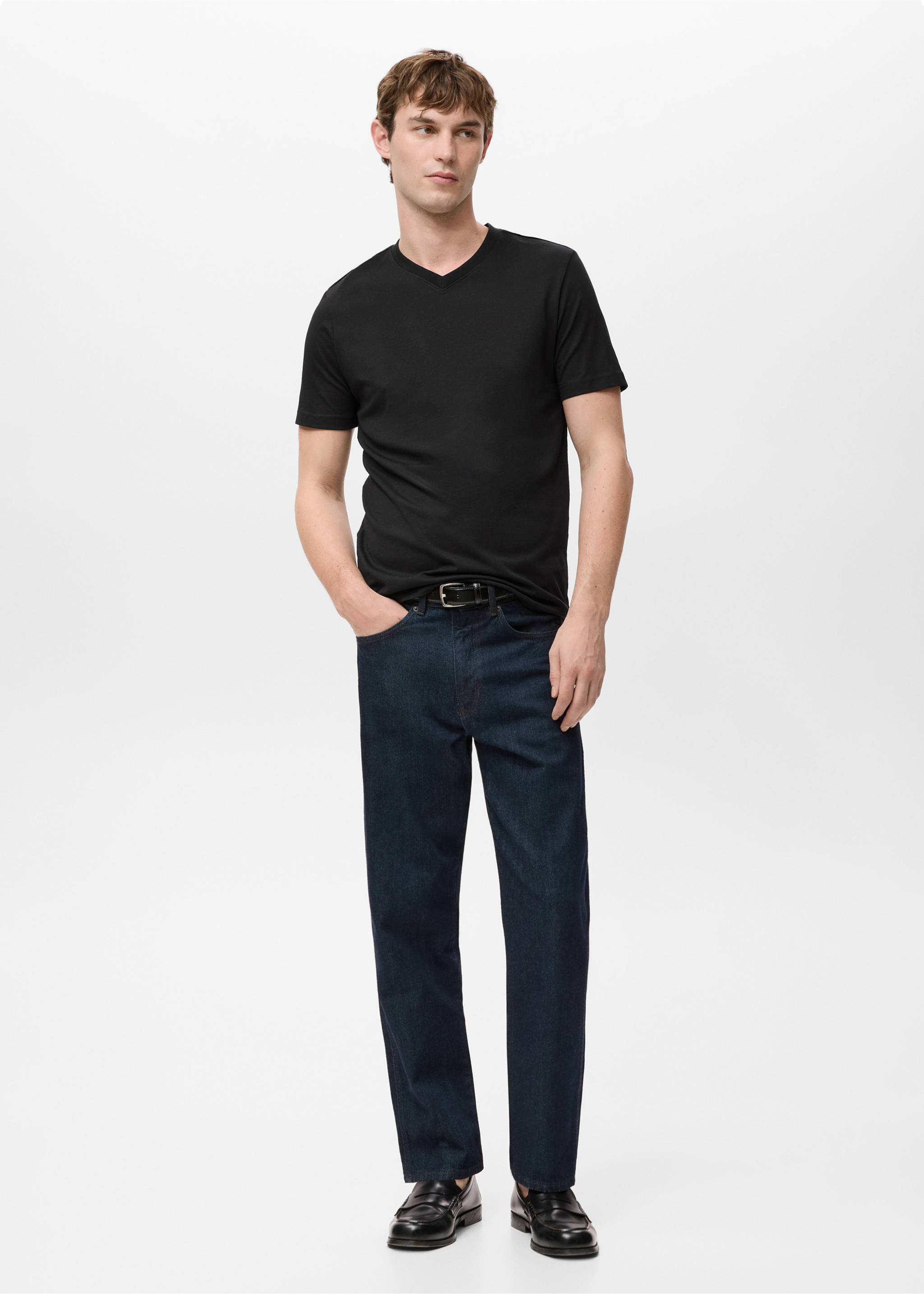 100% cotton slim-fit V-neck t-shirt - General plane, Black. Ref: 27061261-00.