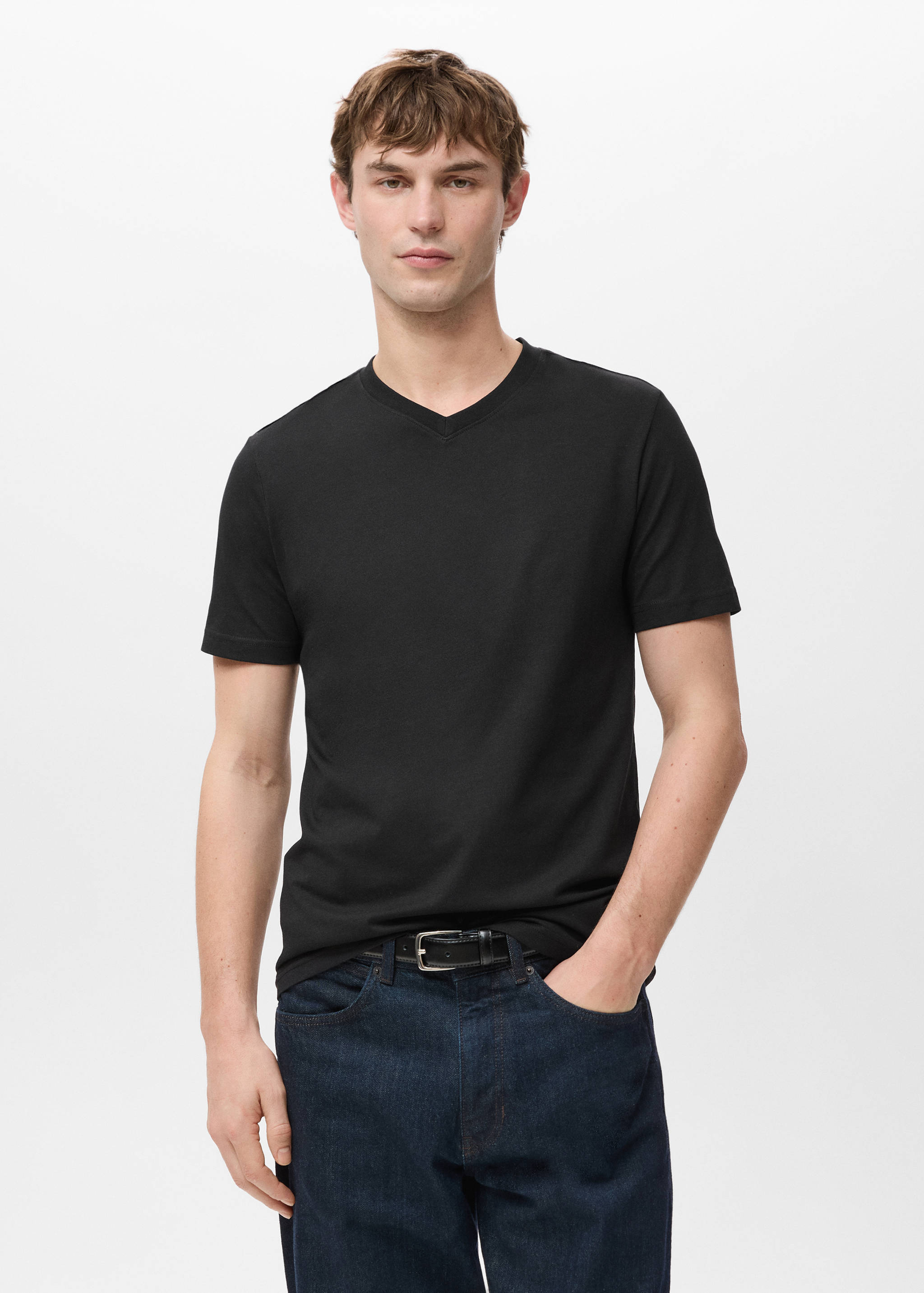 100% cotton slim-fit V-neck t-shirt - Medium plane