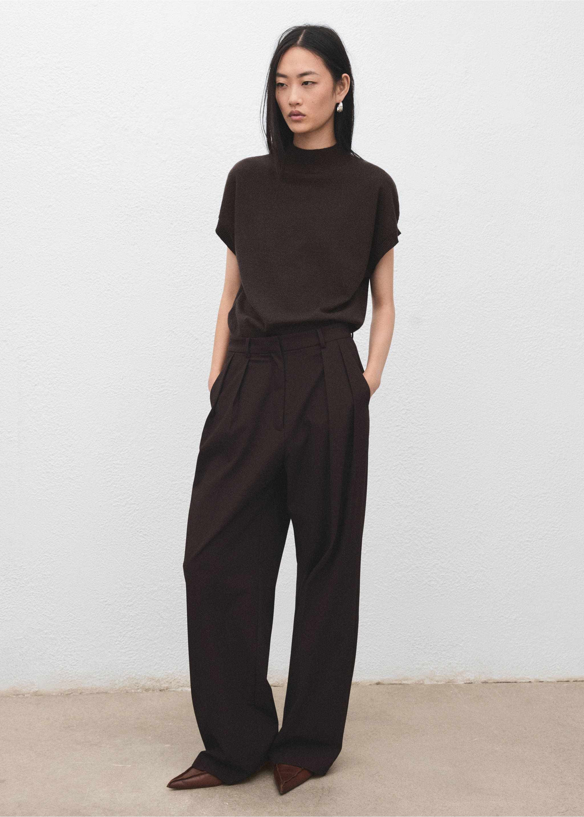 Short-sleeved lurex sweater - General plane, Chocolate. Ref: 27061262-00.