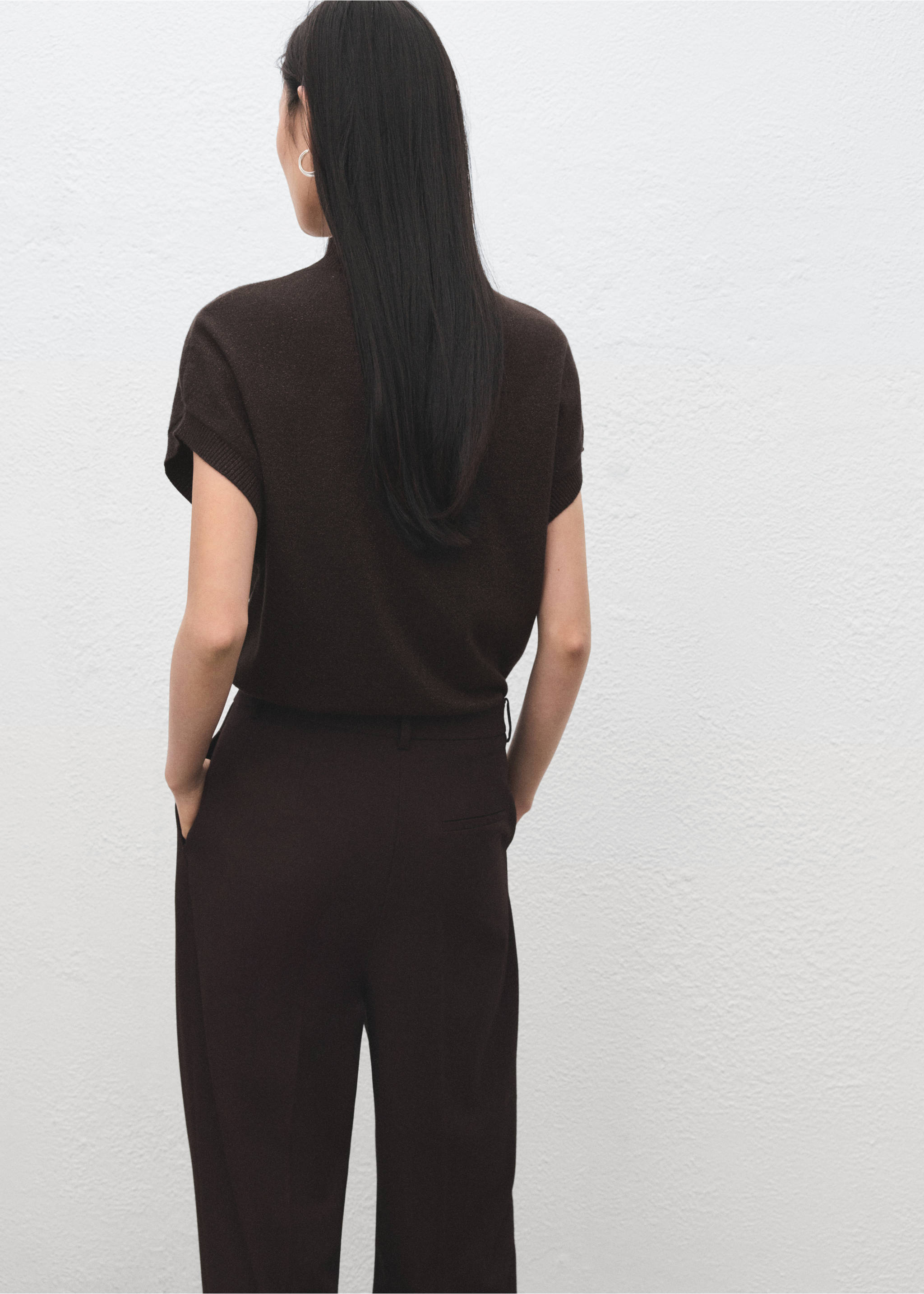 Short-sleeved lurex sweater - Reverse of the article, Chocolate. Ref: 27061262-00.