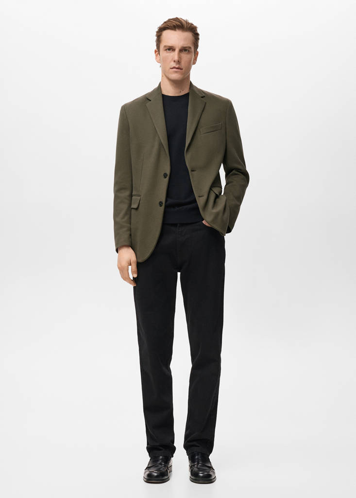 Structured slim fit cotton blazer — Khaki