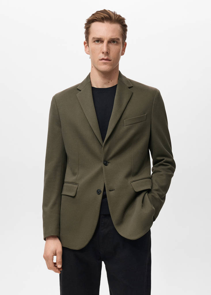 Structured slim fit cotton blazer — Khaki