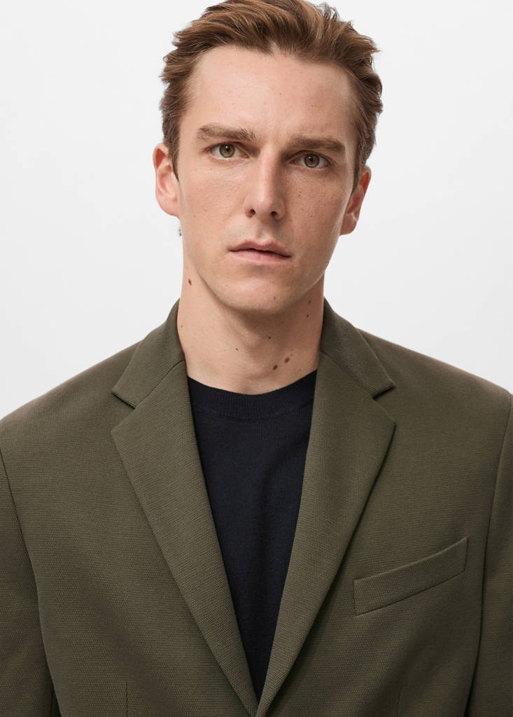 Structured slim fit cotton blazer — Khaki