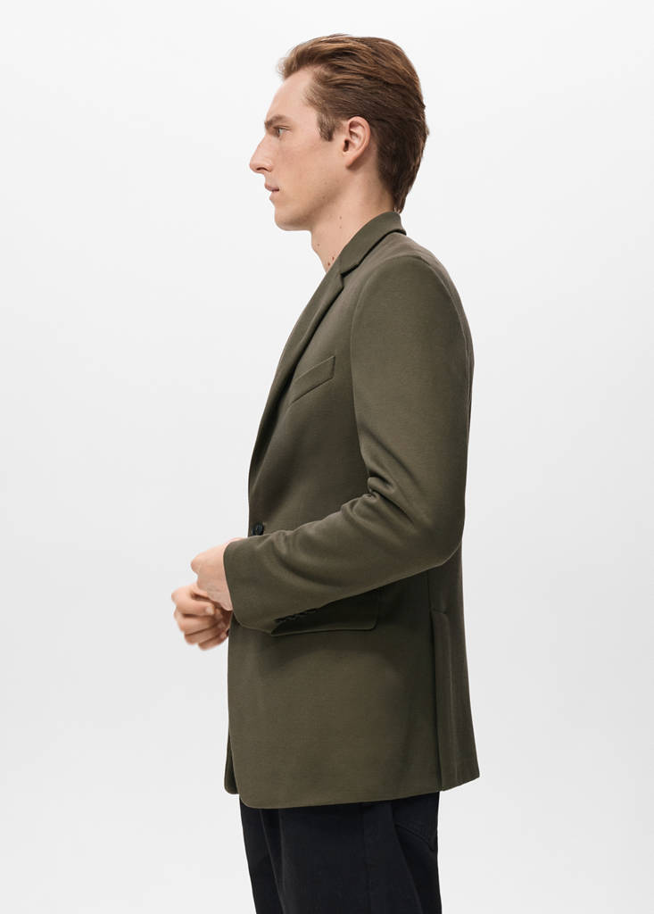 Structured slim fit cotton blazer — Khaki