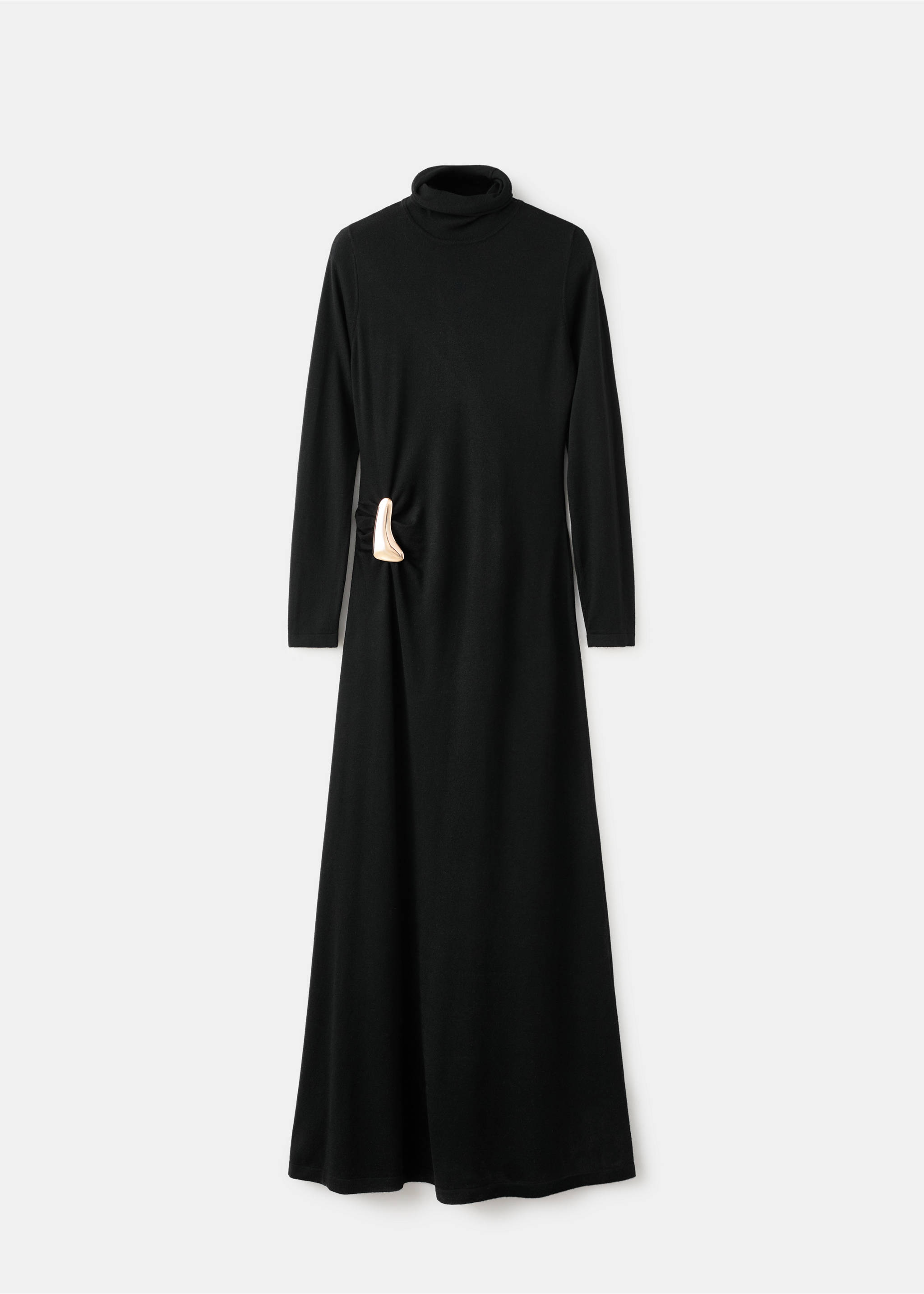 Turtleneck knitted dress with brooch - Article without model, Black. Ref: 27061265-00.
