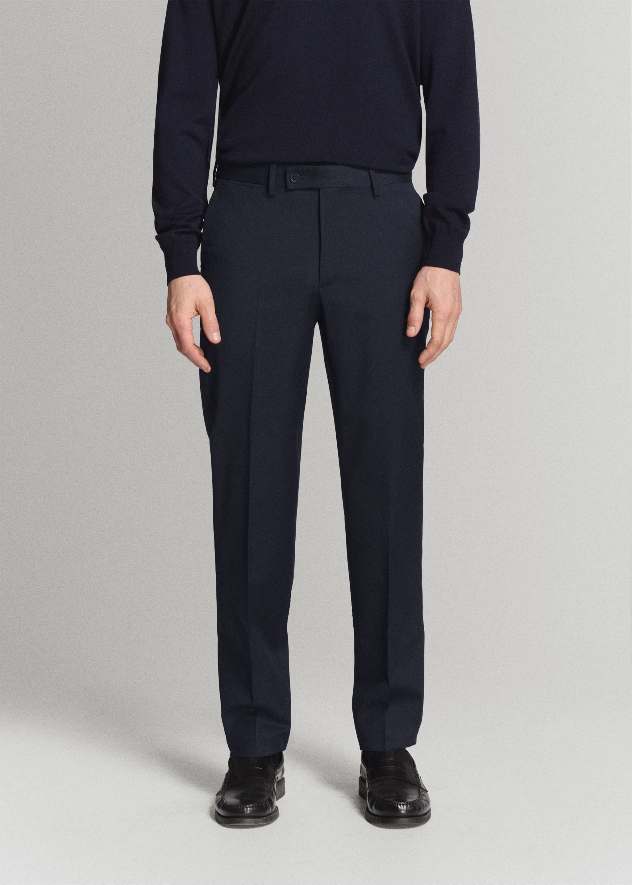 Turin 100% wool suit trousers - Medium plane, Navy. Ref: 27061270-04.