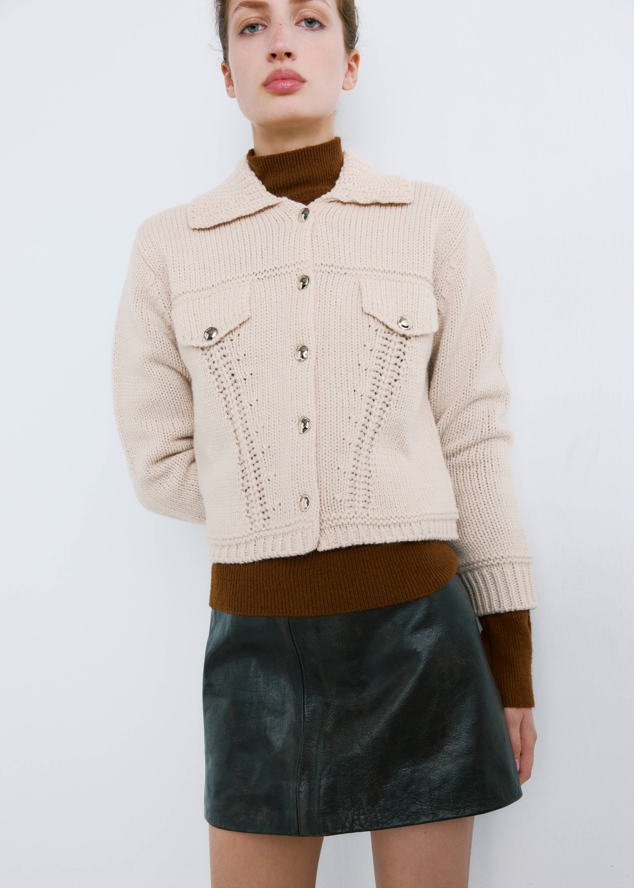 Knitted jacket with polo collar - Medium plane