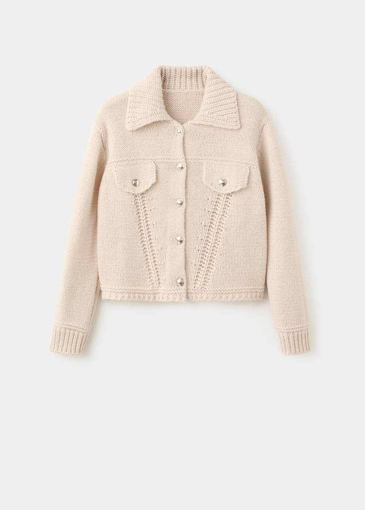 Knitted jacket with polo collar — Sand
