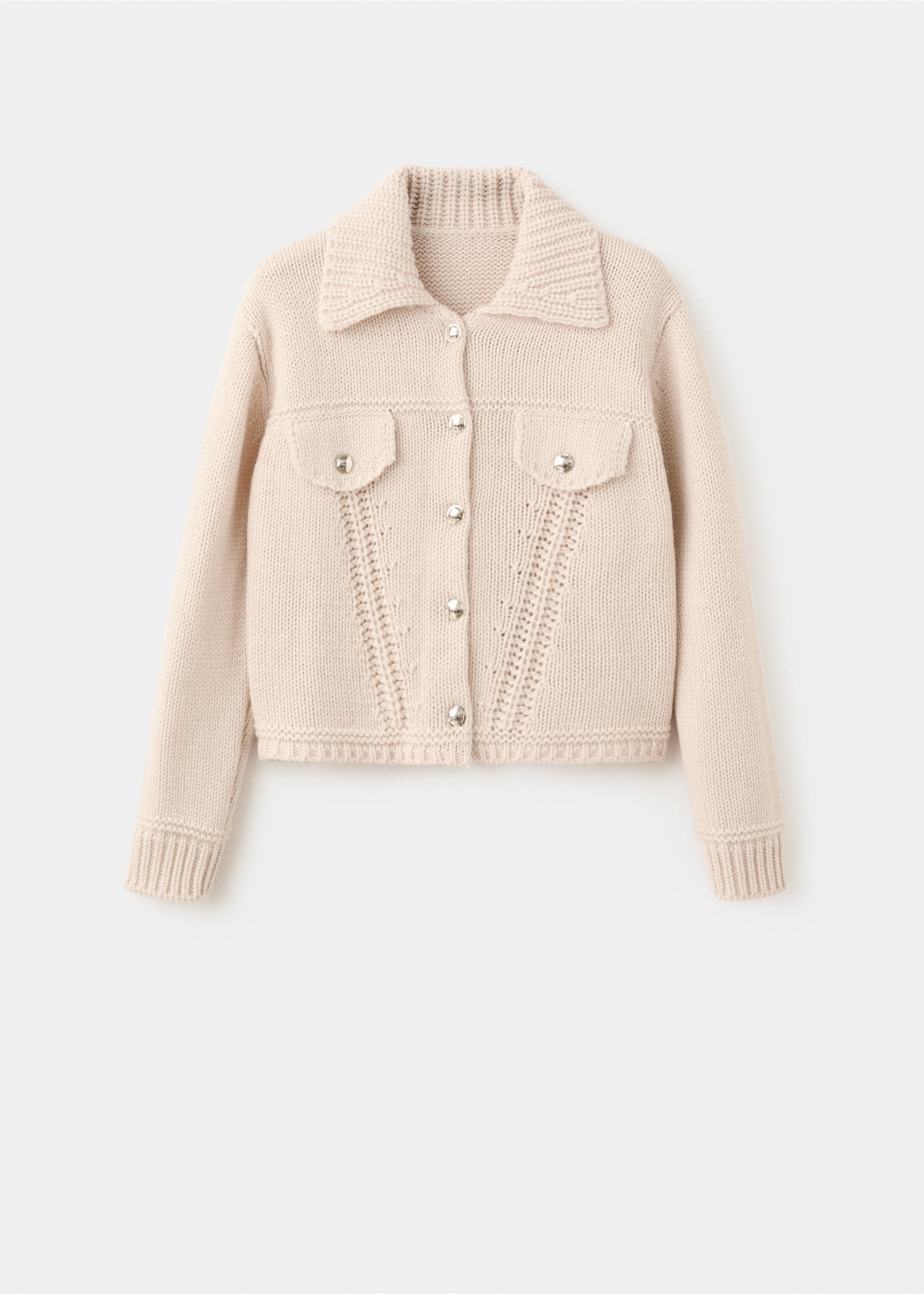 Knitted jacket with polo collar - Article without model, Sand. Ref: 27061271-00.