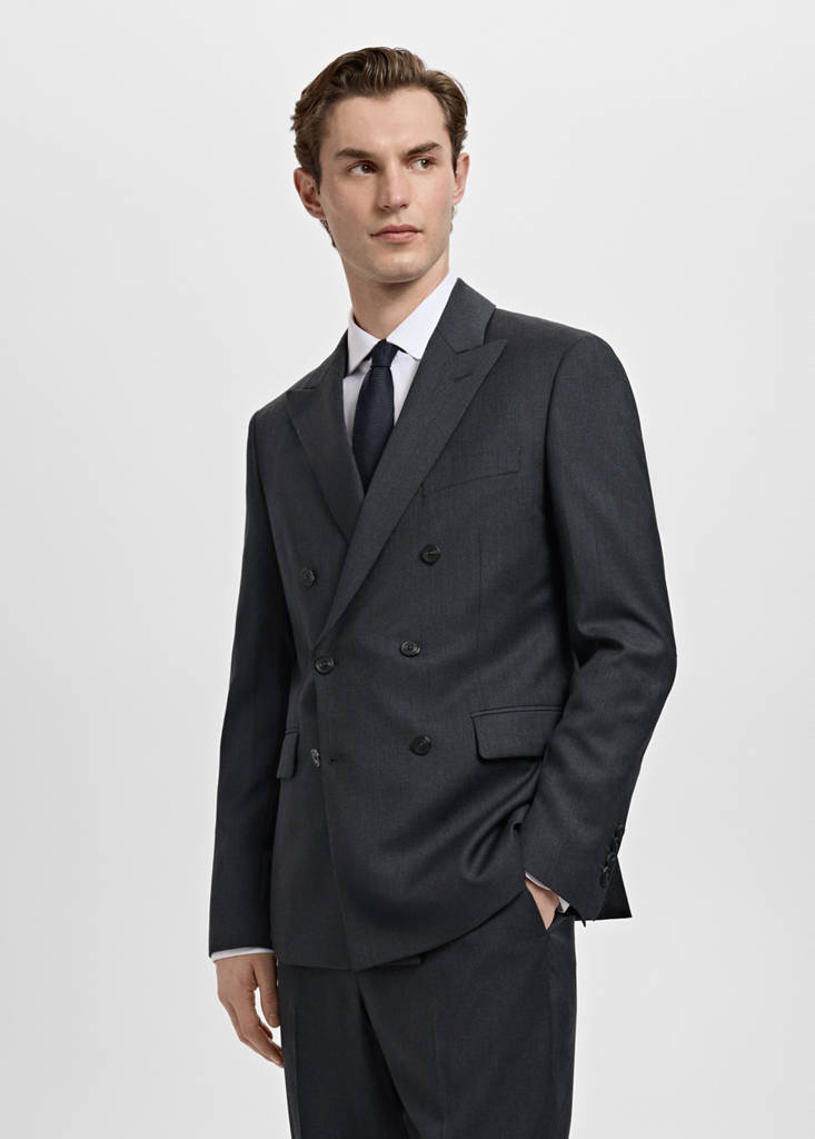 Turin 100% wool double-breasted suit jacket — Grey
