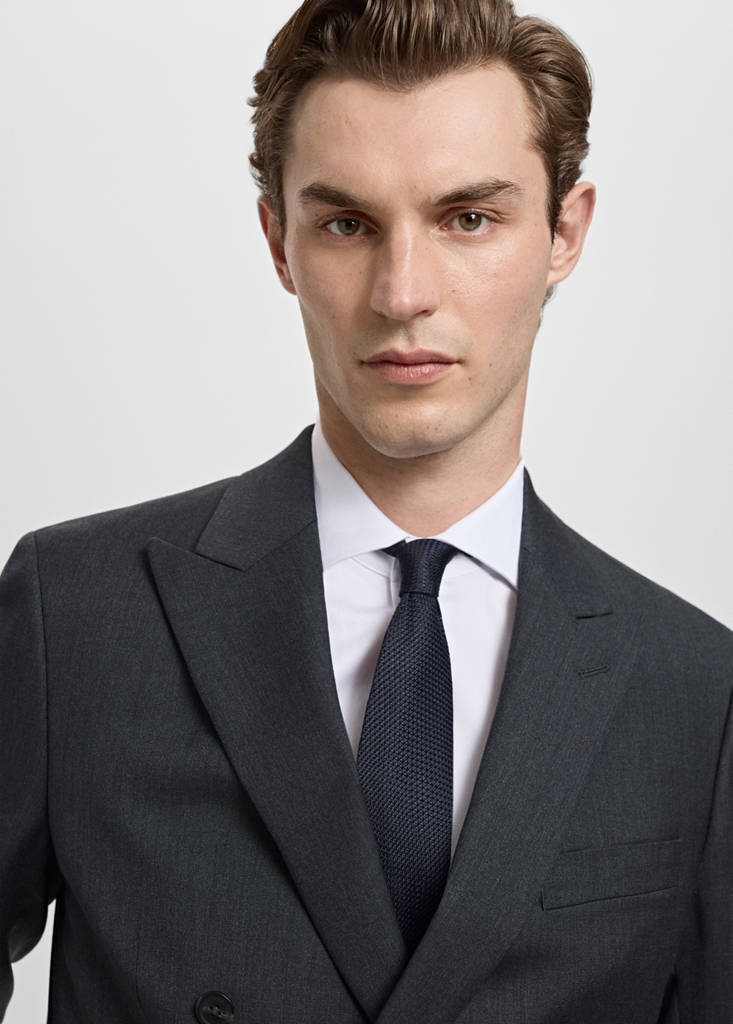 Turin 100% wool double-breasted suit jacket — Grey