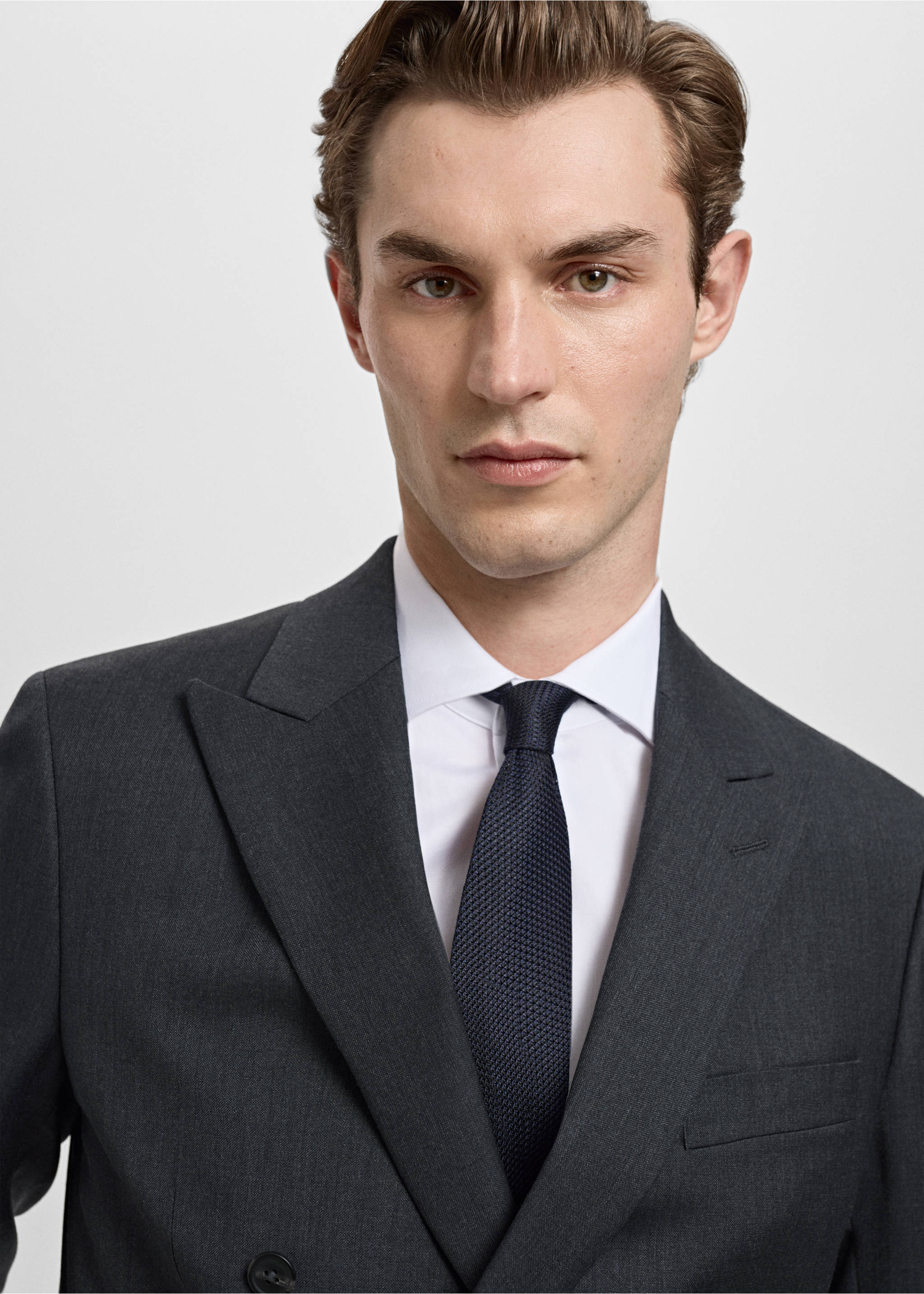 Turin 100% wool double-breasted suit jacket - Details of the article 1, Grey. Ref: 27061272-00.