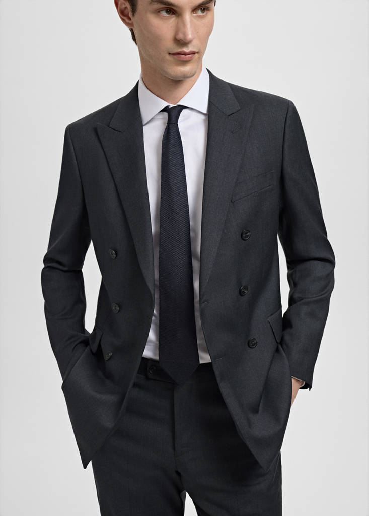 Turin 100% wool double-breasted suit jacket — Grey