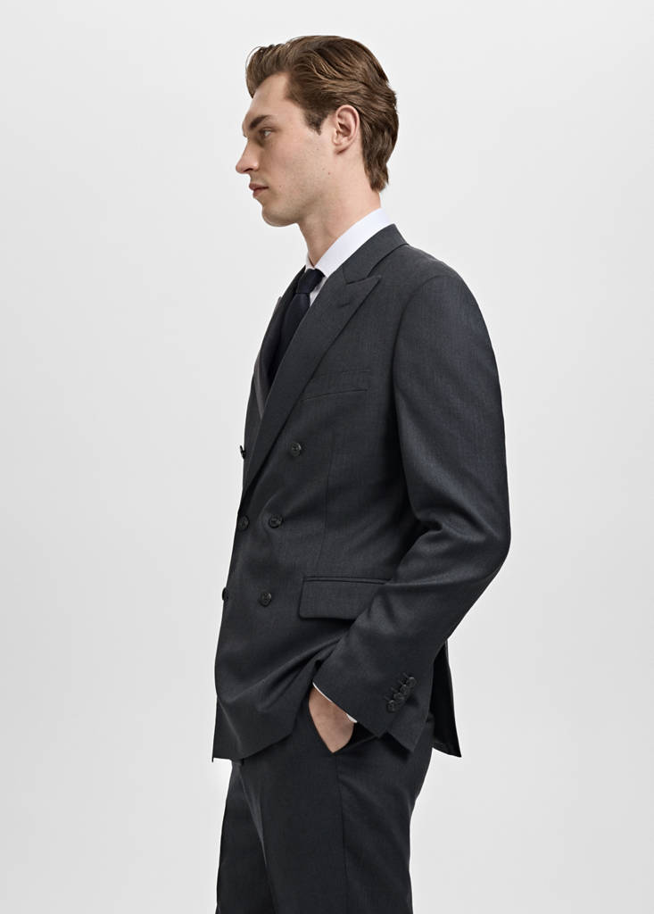 Turin 100% wool double-breasted suit jacket — Grey