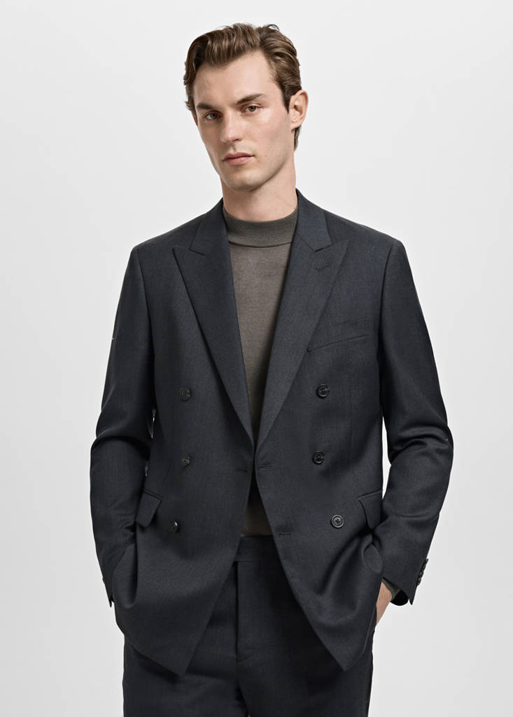 Turin 100% wool double-breasted suit jacket — Grey