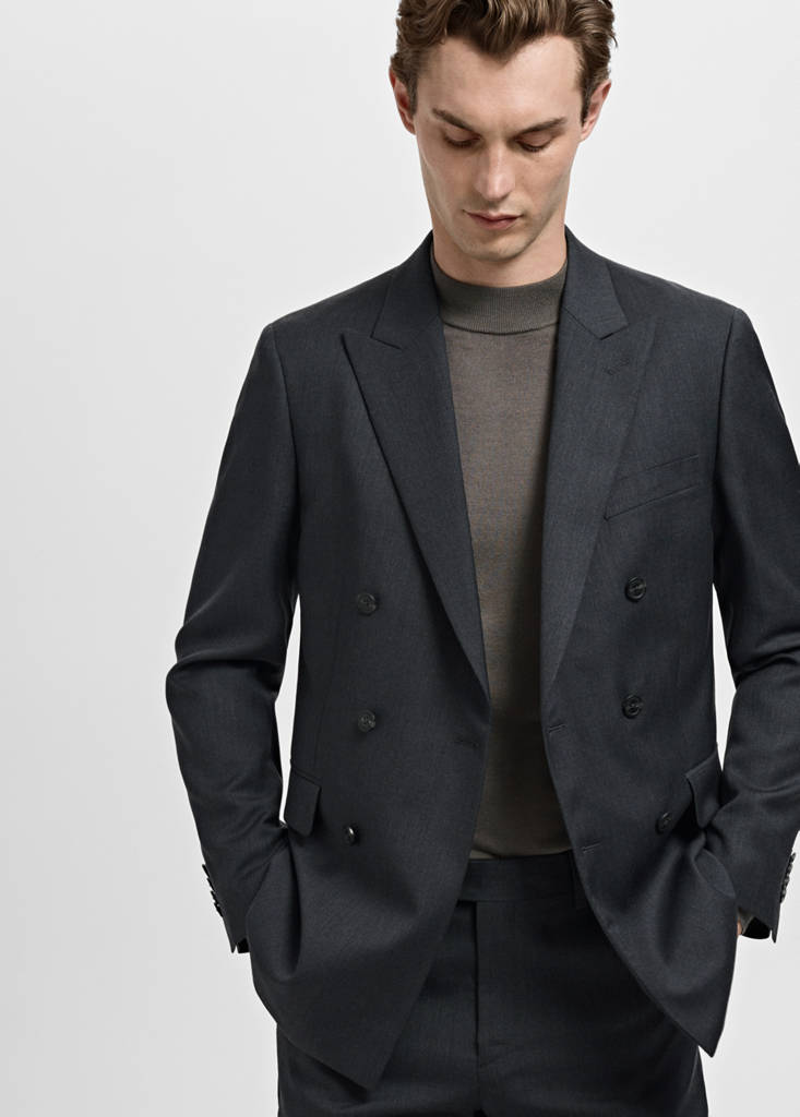 Turin 100% wool double-breasted suit jacket — Grey