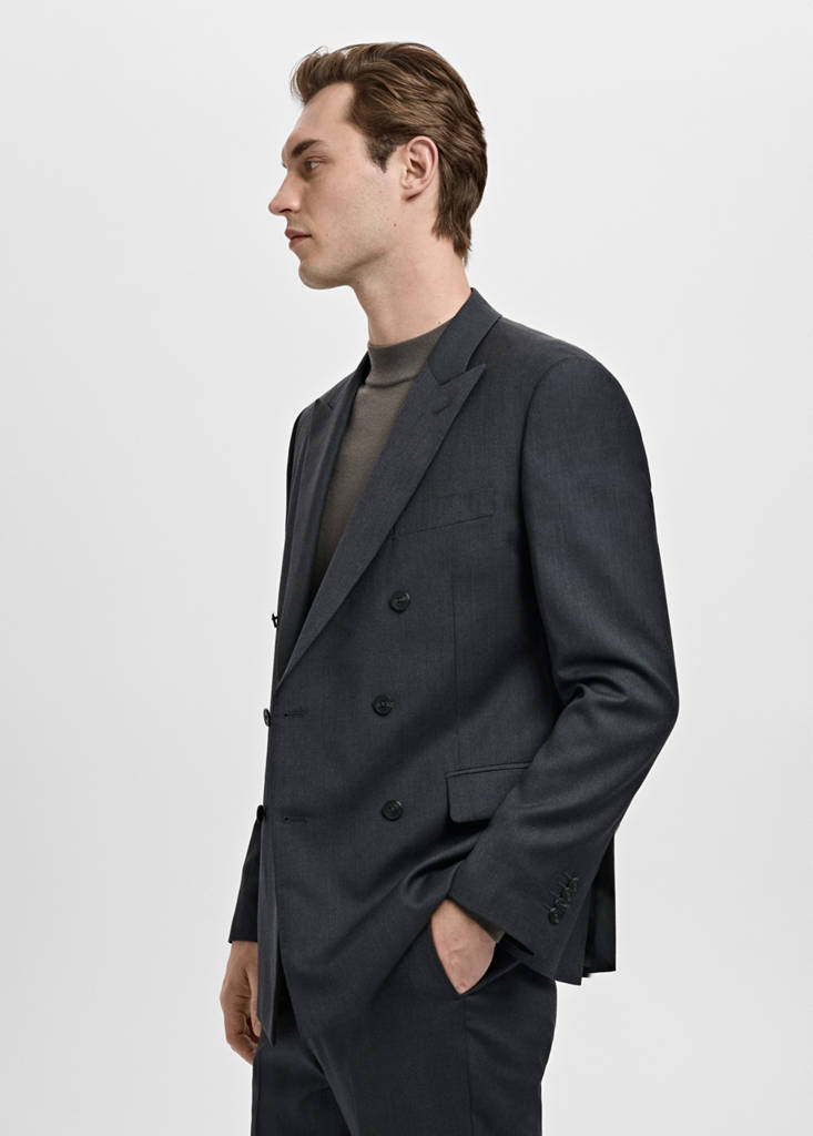 Turin 100% wool double-breasted suit jacket — Grey