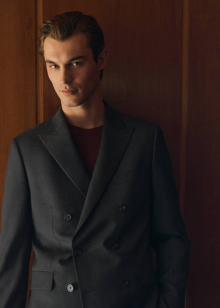 Turin 100% wool double-breasted suit jacket — Grey