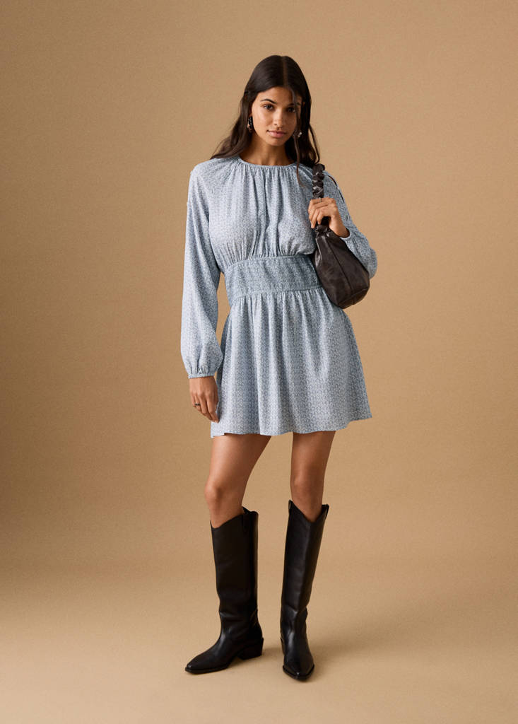 Lurex cut-out print dress — Sky Blue