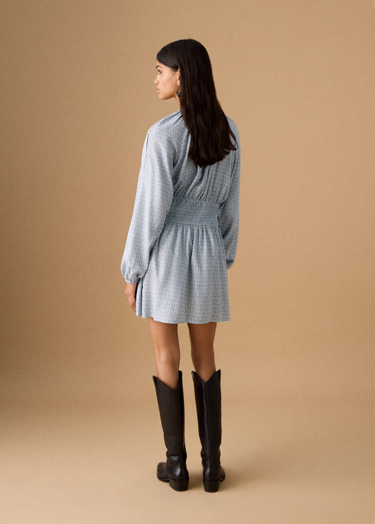 Lurex cut-out print dress — Sky Blue