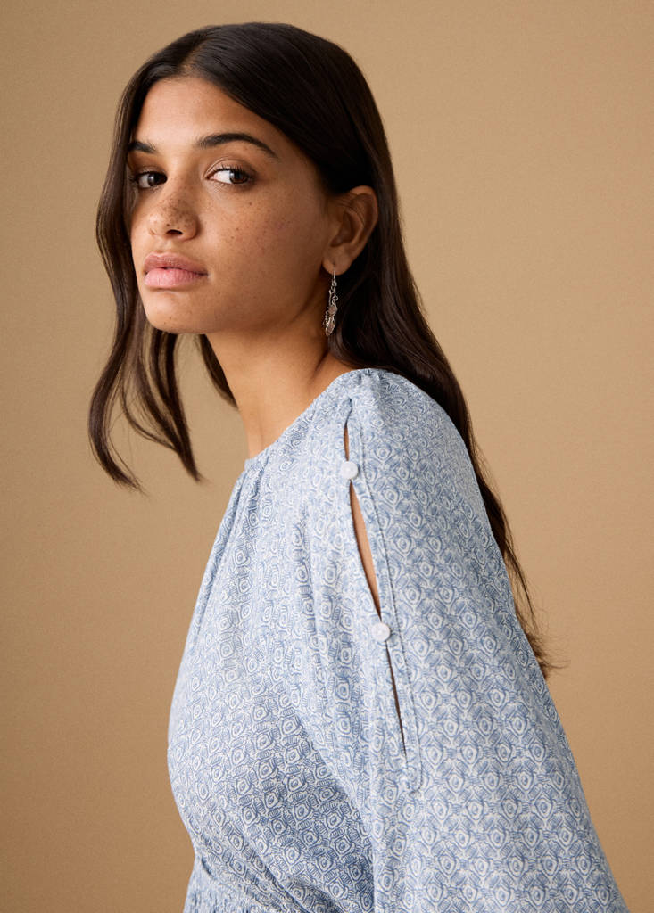 Lurex cut-out print dress — Sky Blue