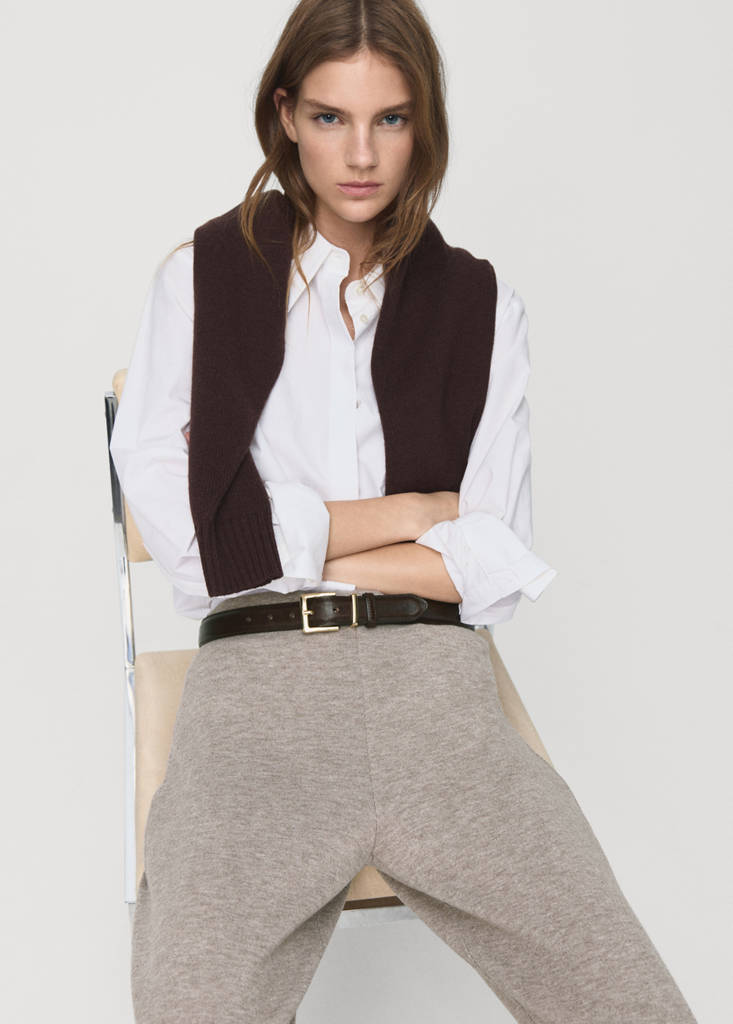 Straight-fit trousers with elastic waist — Medium Brown