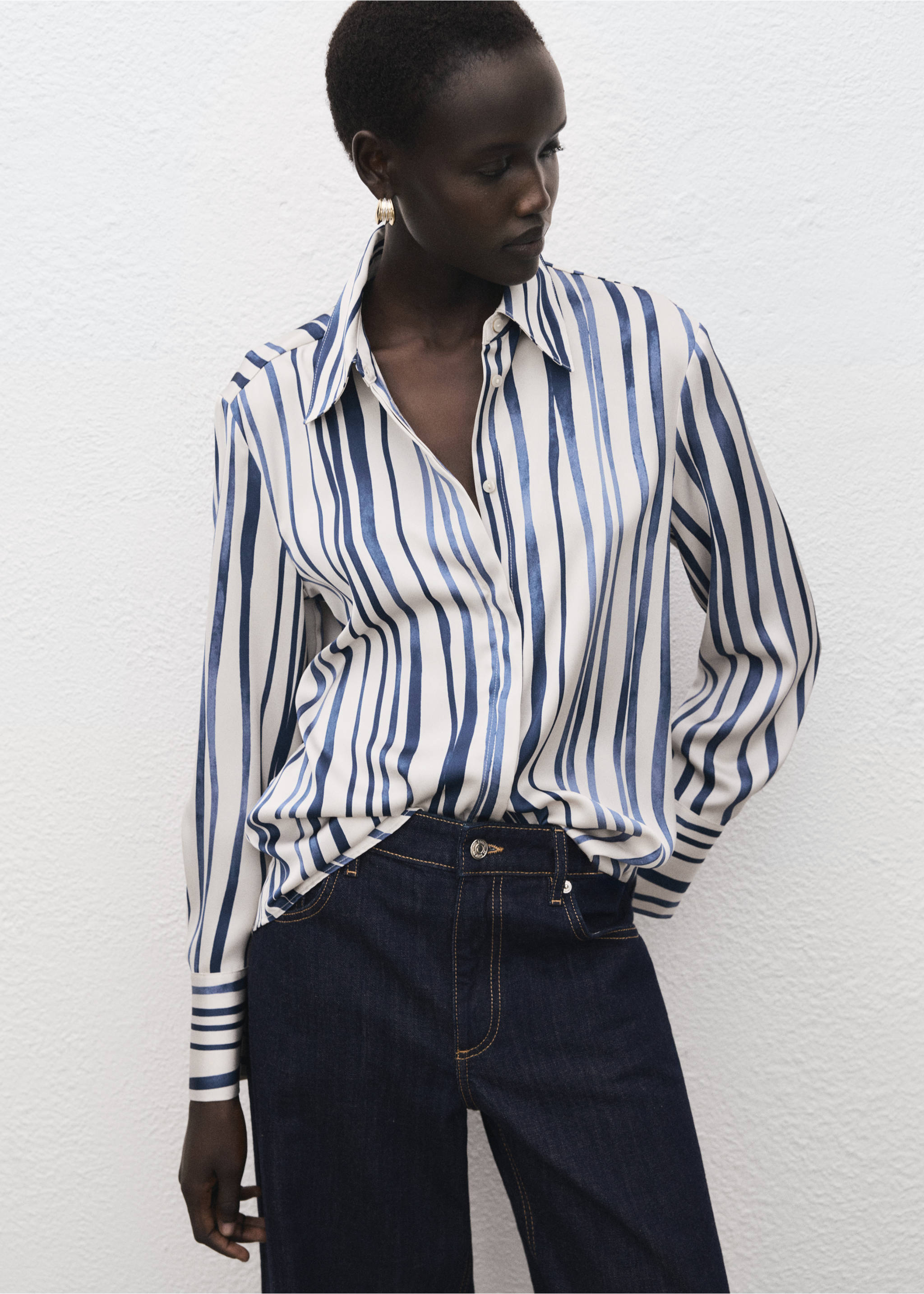 Camisa fluida estampada - Plano medio, Azul marino. Ref: 27061277-00.