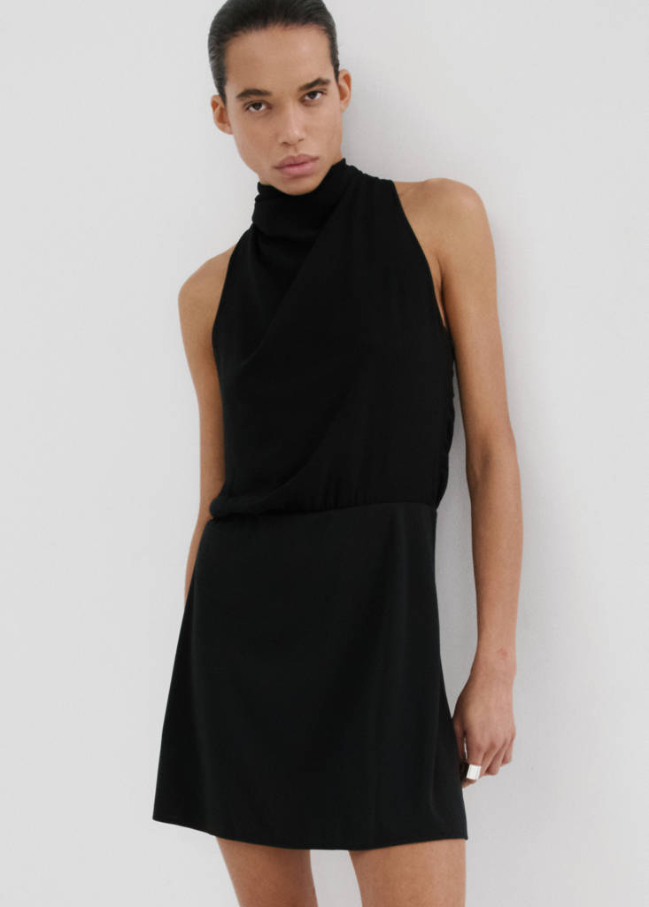 Halter-neck dress with bow — Black