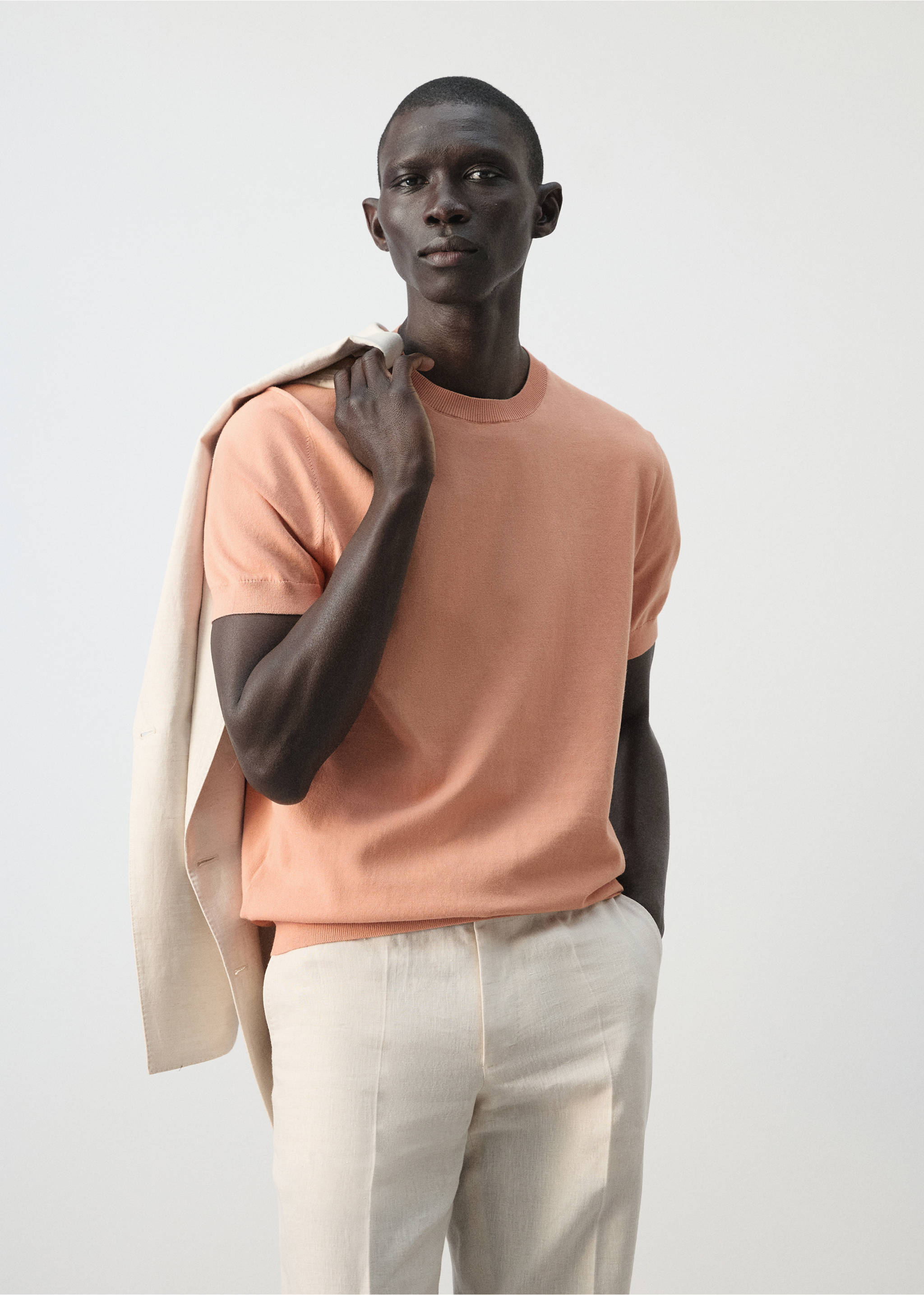 Fine jersey 100% cotton T-shirt - Medium plane, Salmon. Ref: 27061281-00.