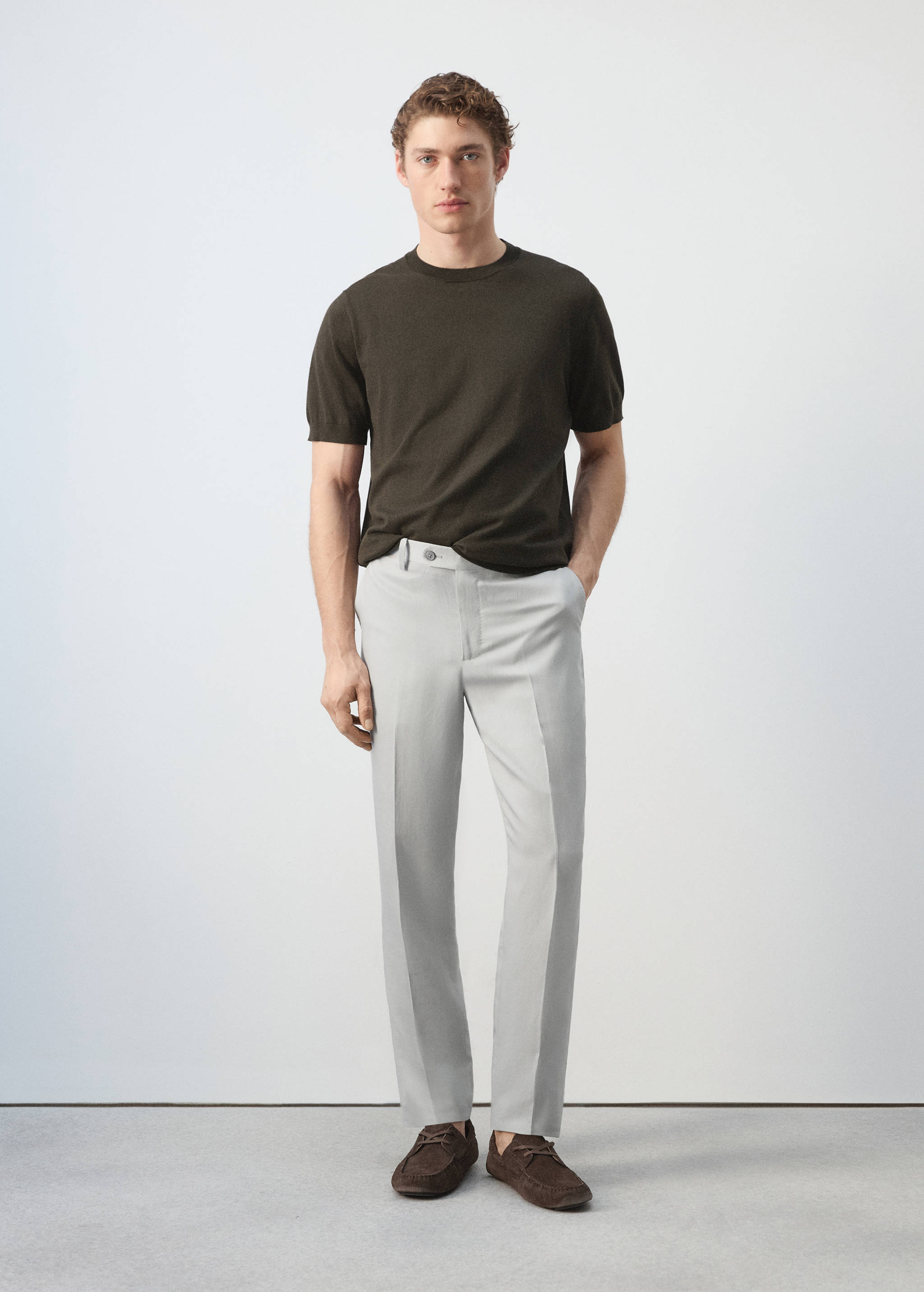 100%纯棉细线针织T恤 - null