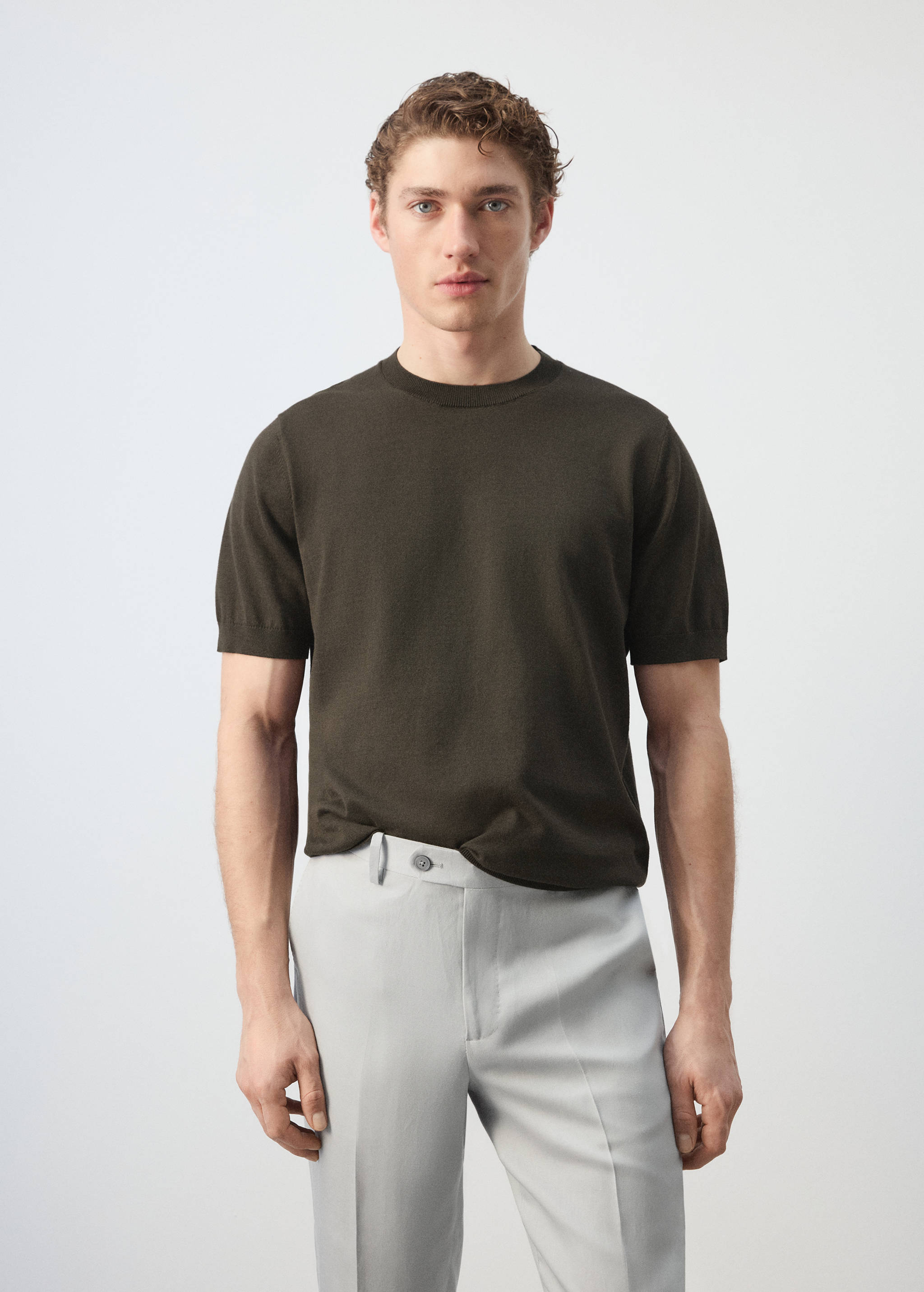 100%纯棉细线针织T恤 - null