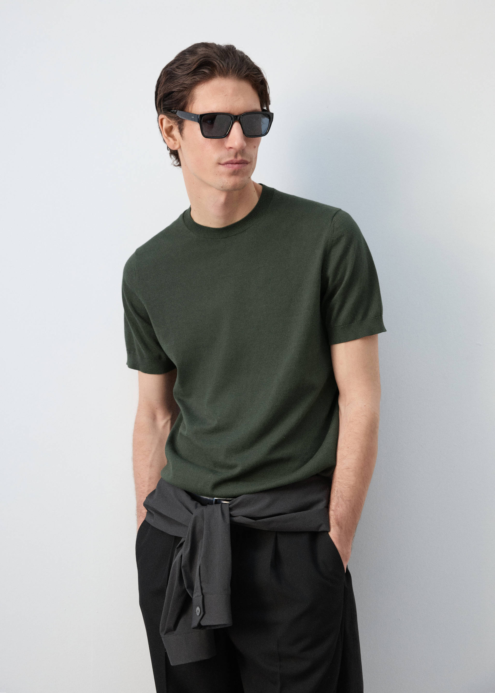 100%纯棉细线针织T恤 - null