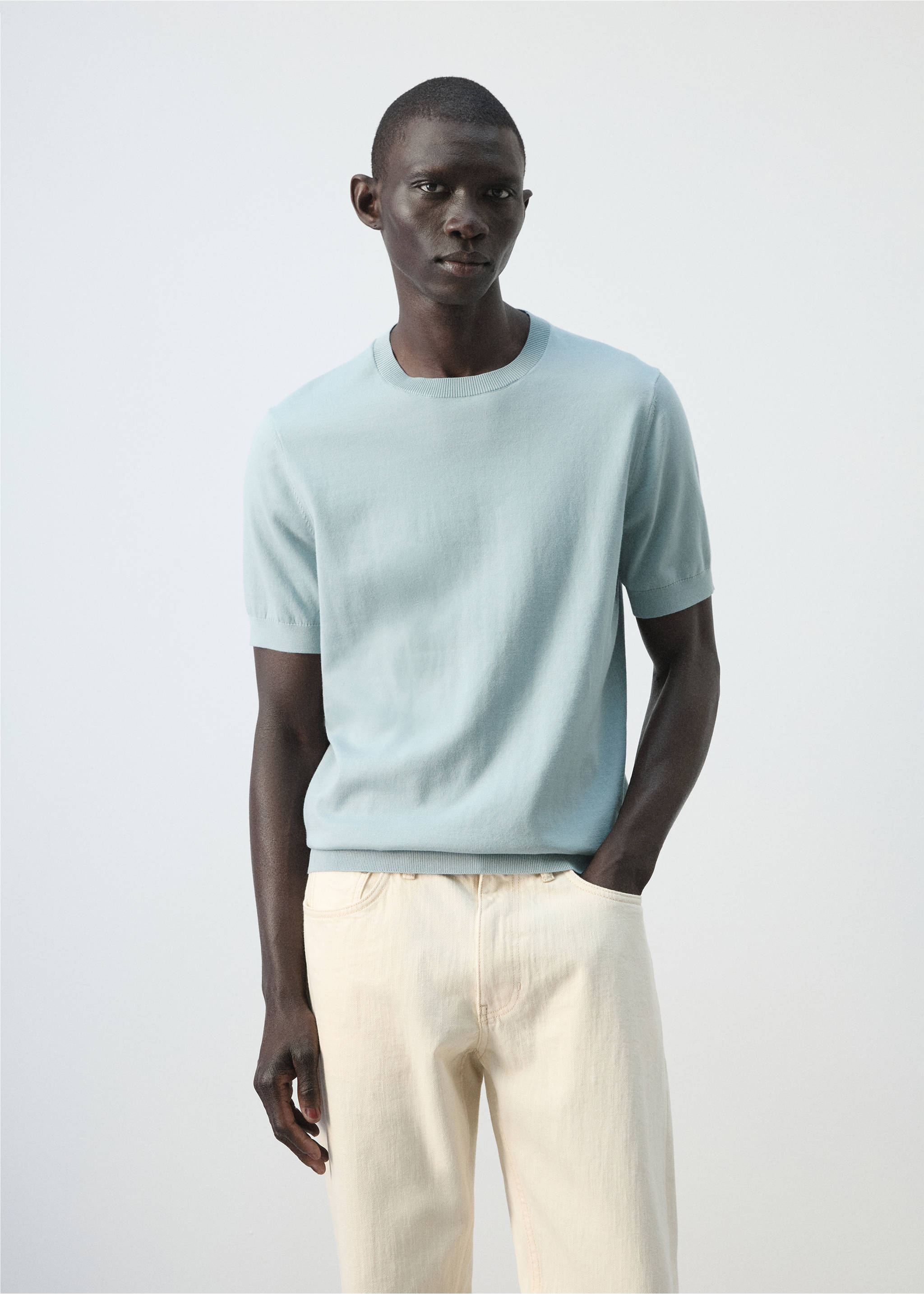 Fine jersey 100% cotton T-shirt - Medium plane, Aqua Green. Ref: 27061281-00.