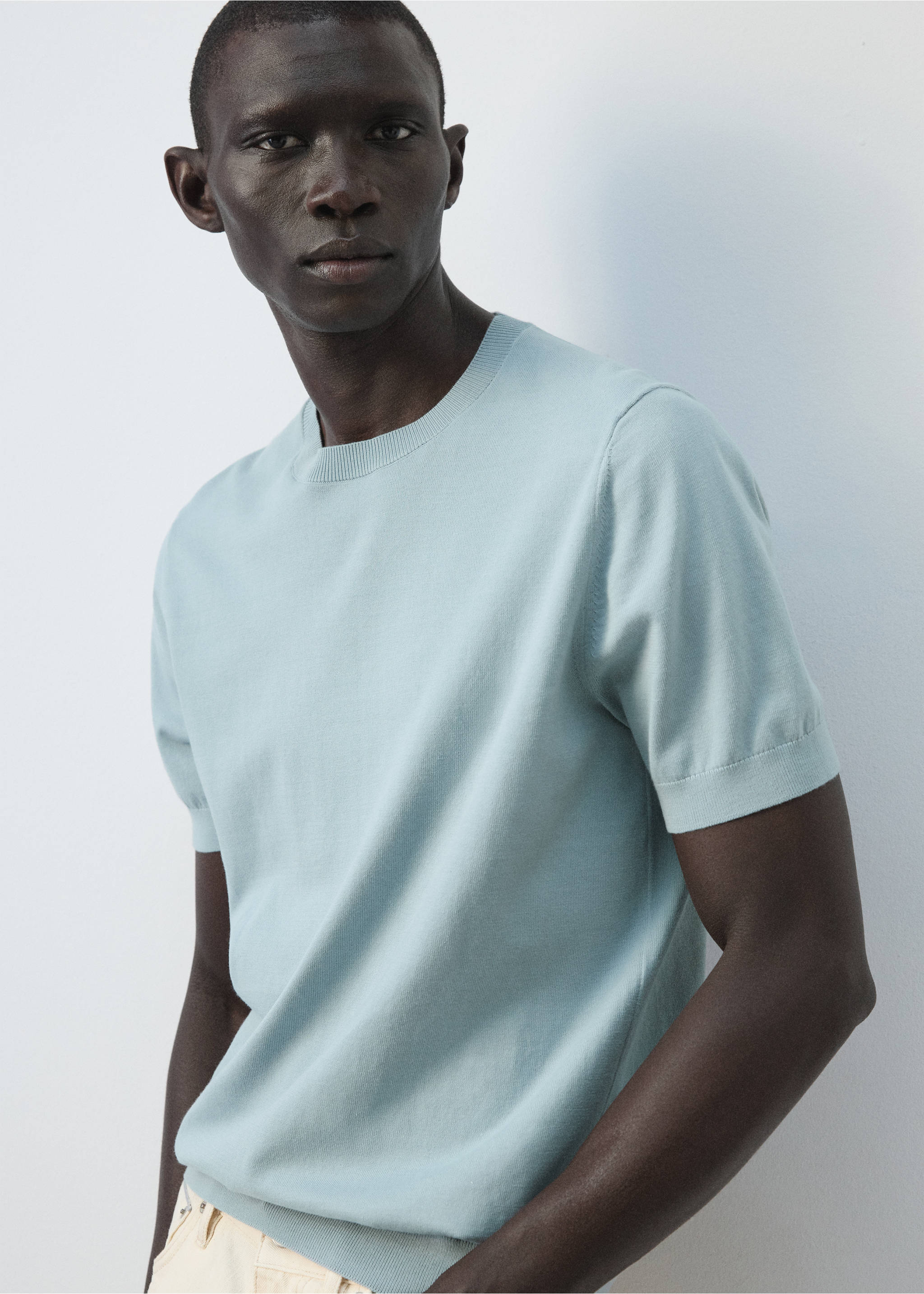 Fine jersey 100% cotton T-shirt - Details of the article 1, Aqua Green. Ref: 27061281-00.